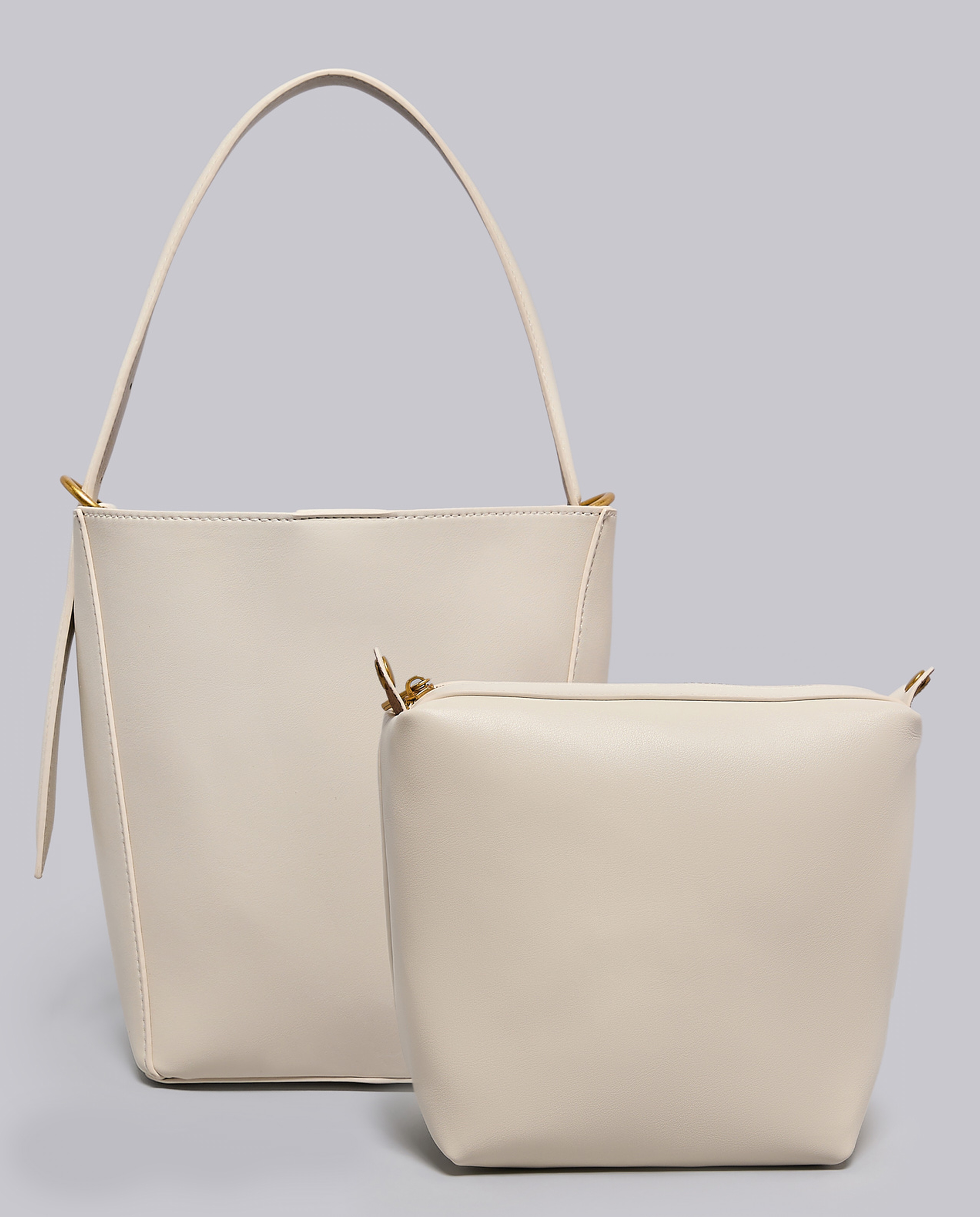 Textured Shoulder Bag with Pouch