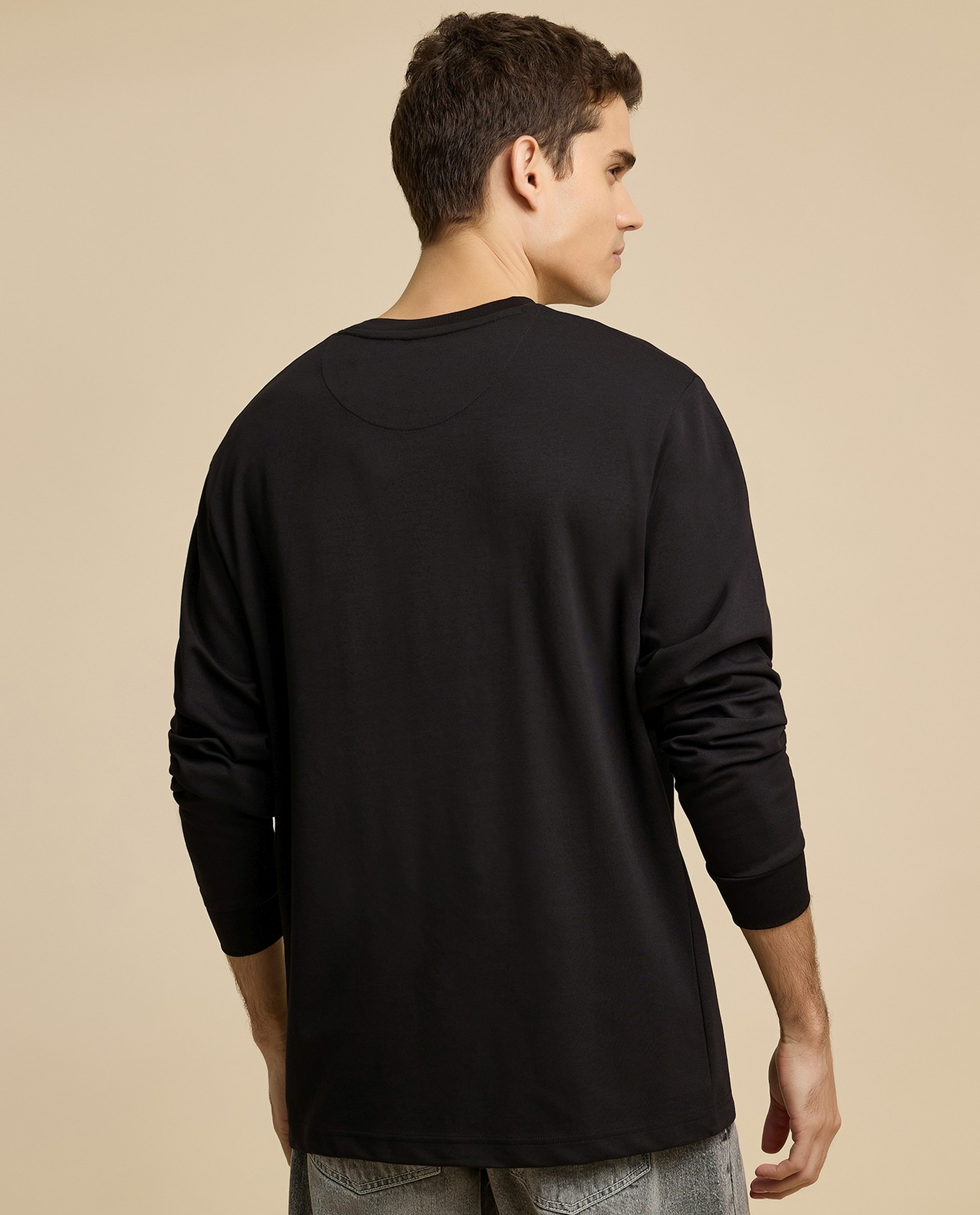 Solid T-Shirt with Crew Neck and Long Sleeves