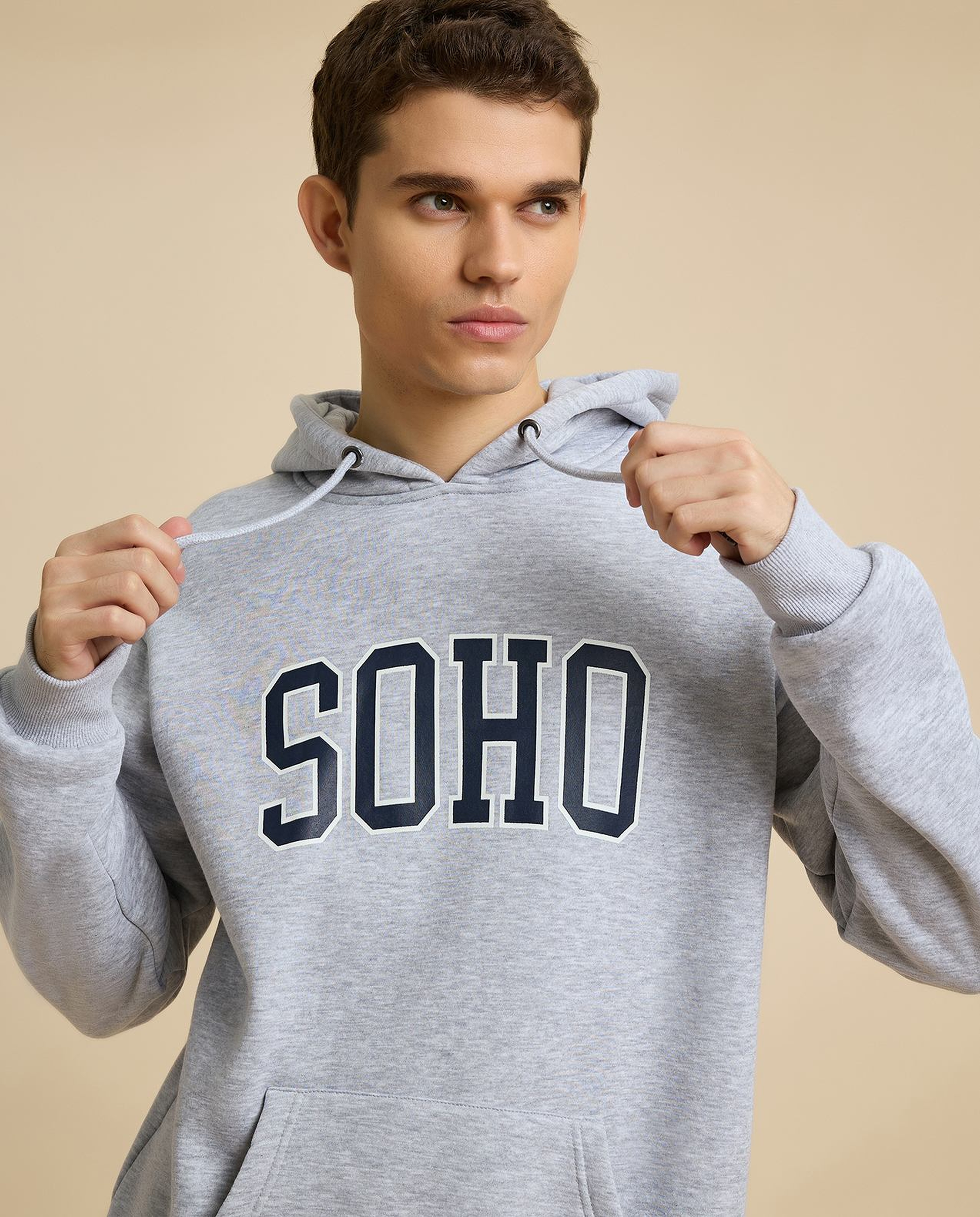 Typography Print Hoodie with Long Sleeves