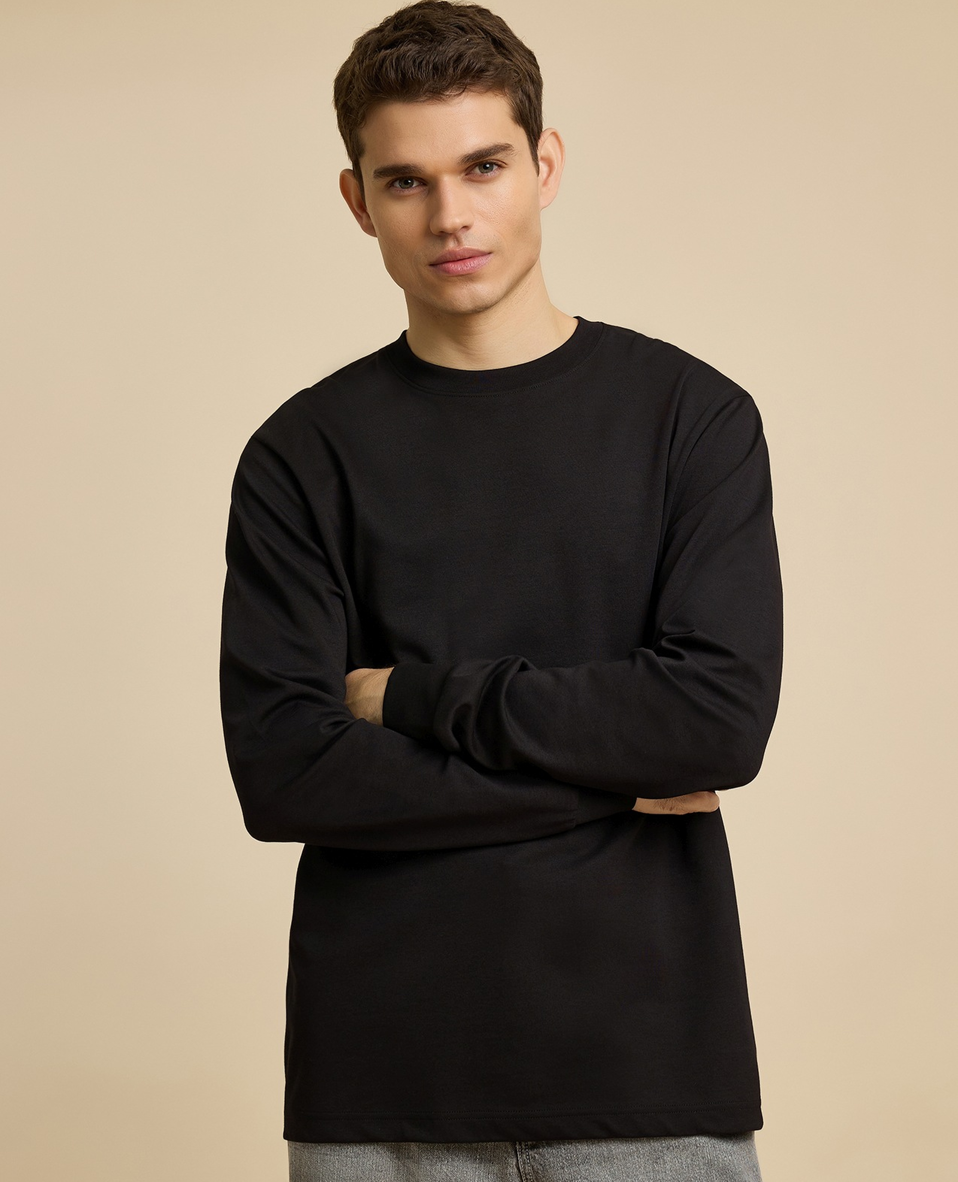 Solid T-Shirt with Crew Neck and Long Sleeves