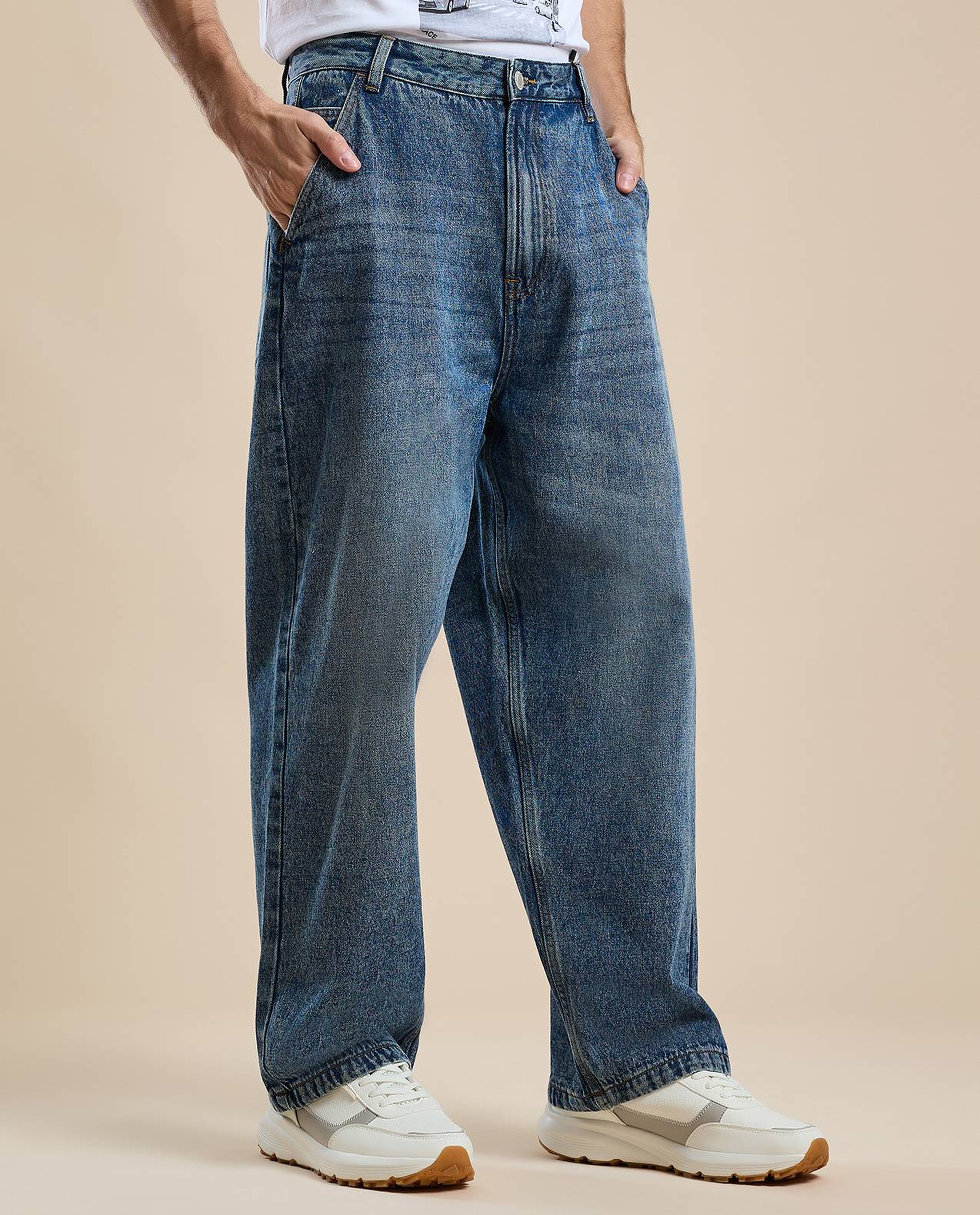 Faded Skater Jeans with Button Closure