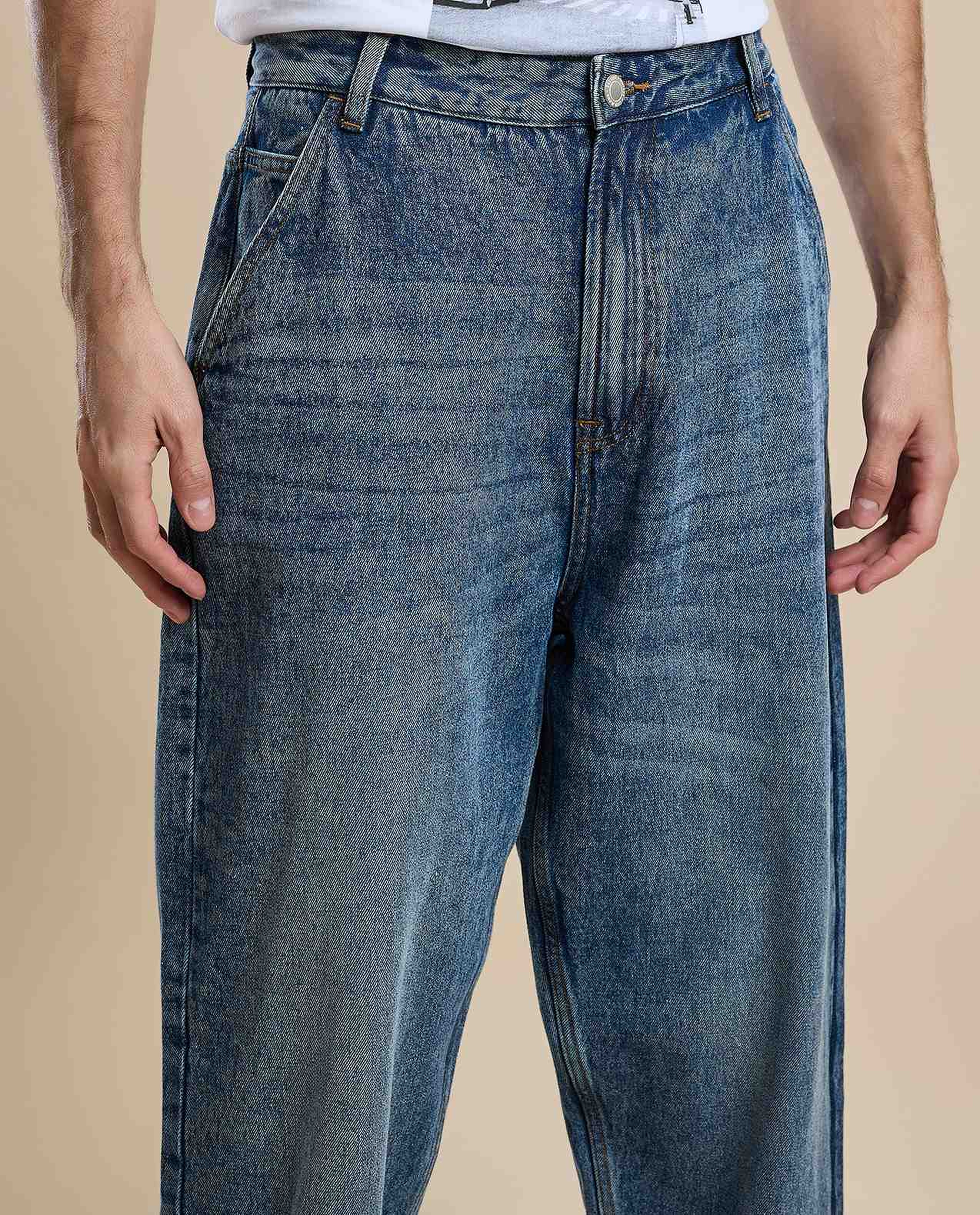 Faded Skater Jeans with Button Closure