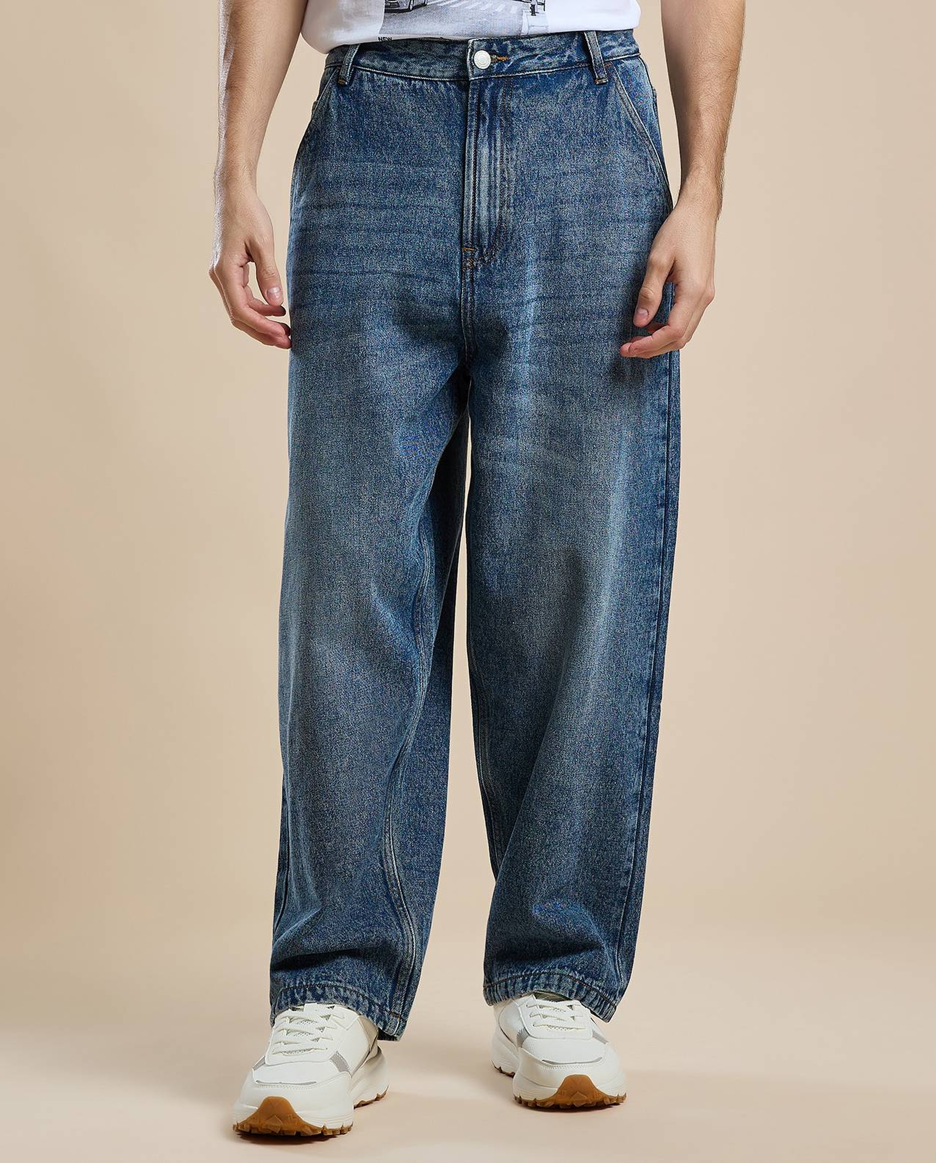 Faded Skater Jeans with Button Closure