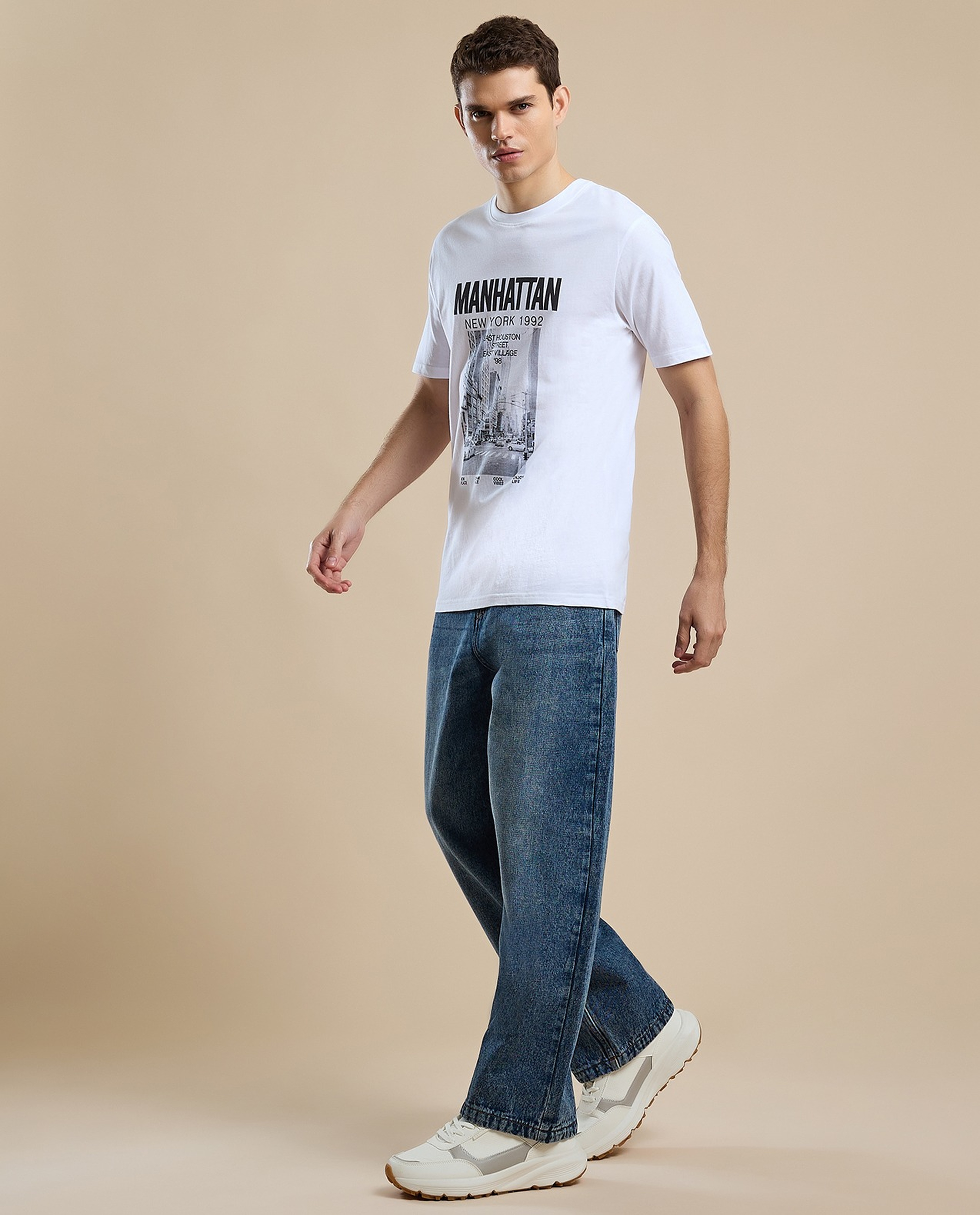 Faded Skater Jeans with Button Closure