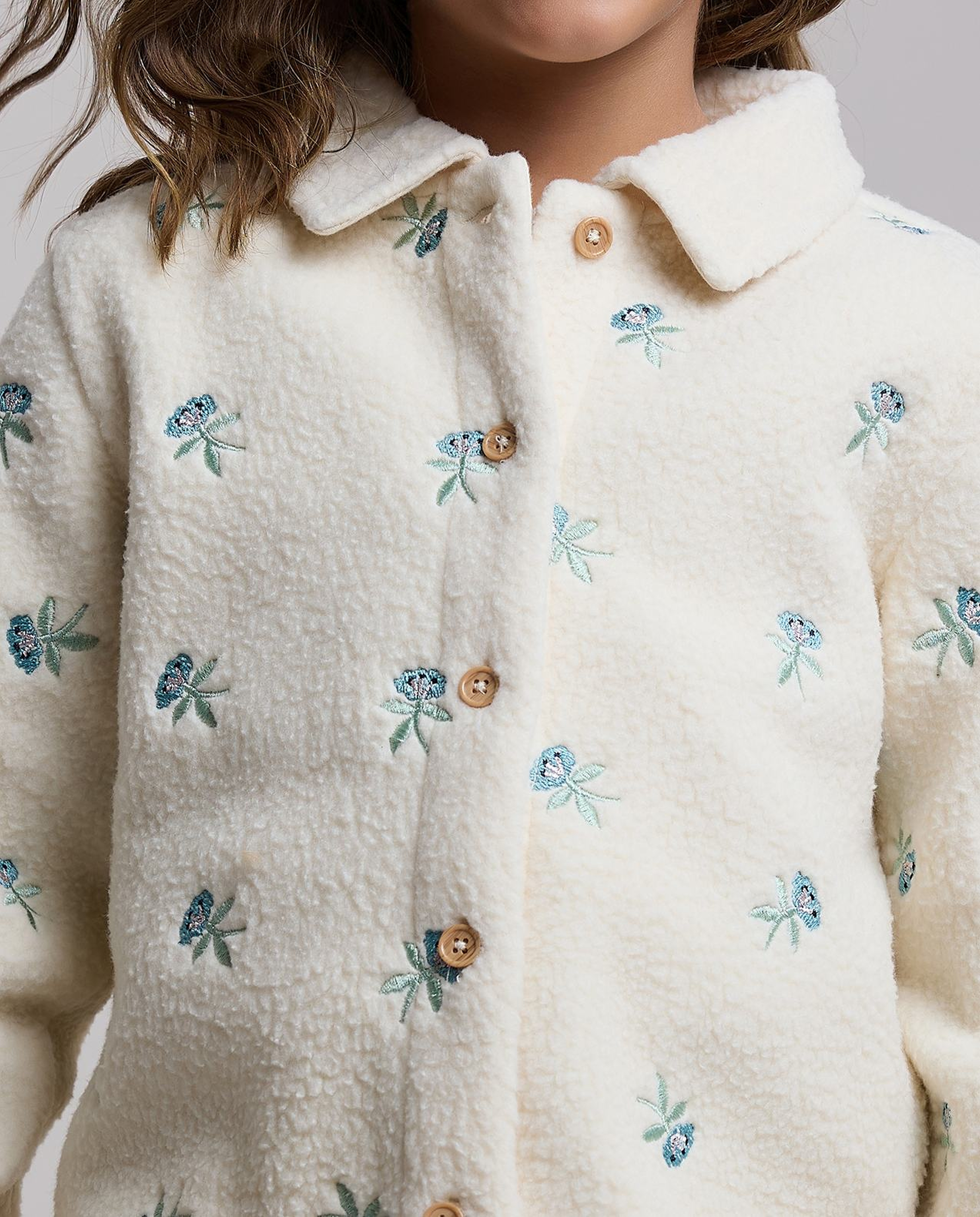 Embroidered Jacket with Button Closure