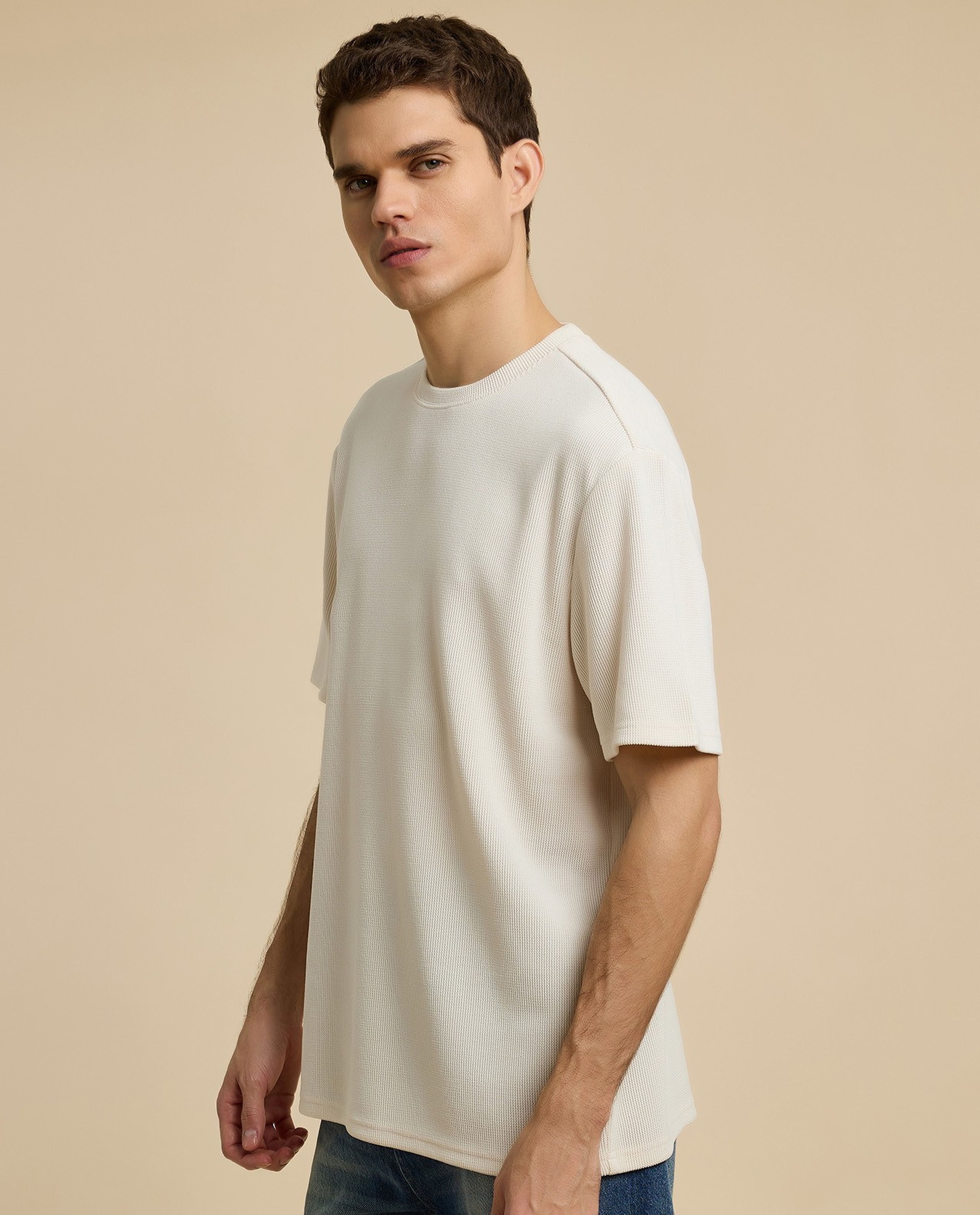 Textured T-Shirt with Crew Neck and Short Sleeves