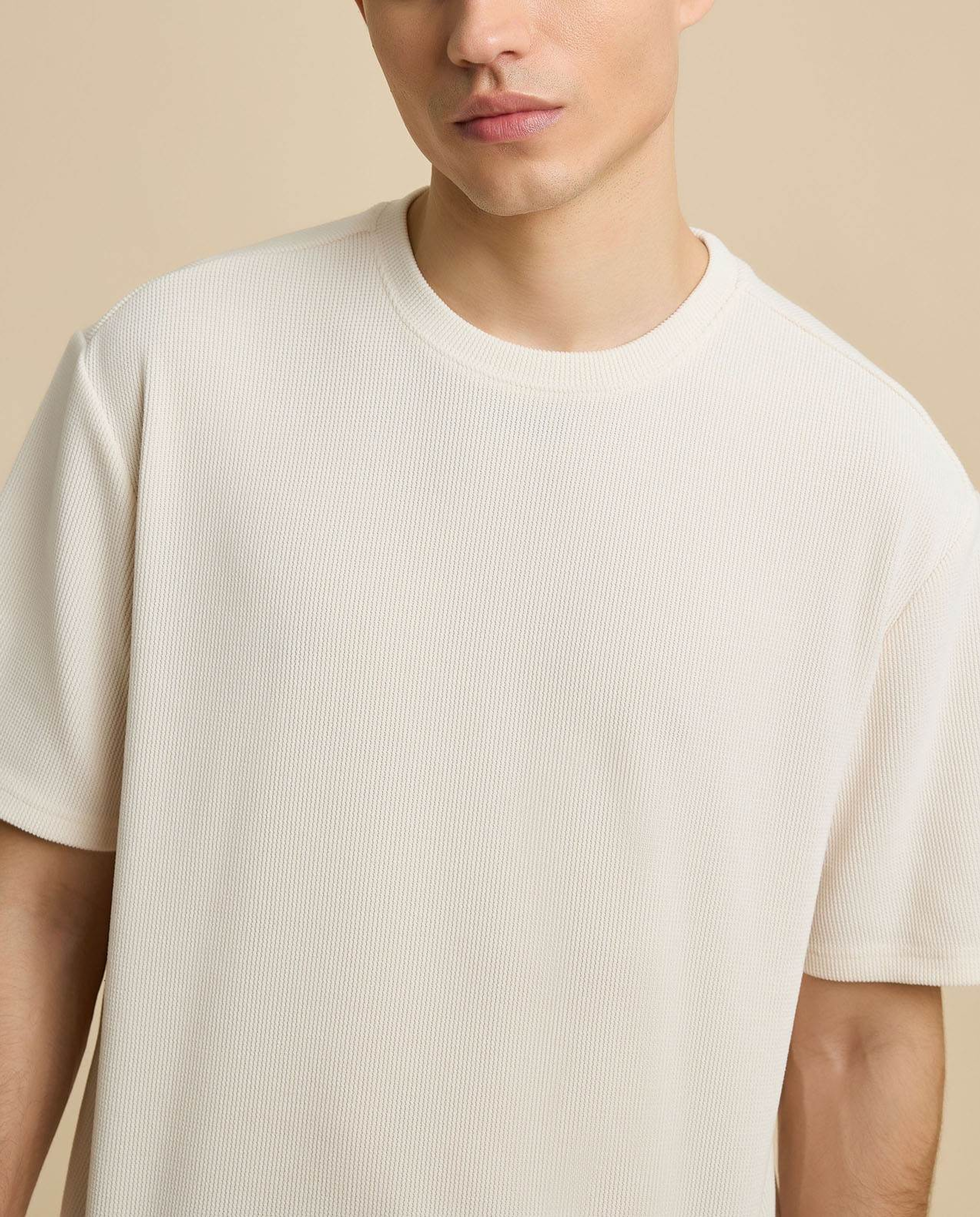 Textured T-Shirt with Crew Neck and Short Sleeves