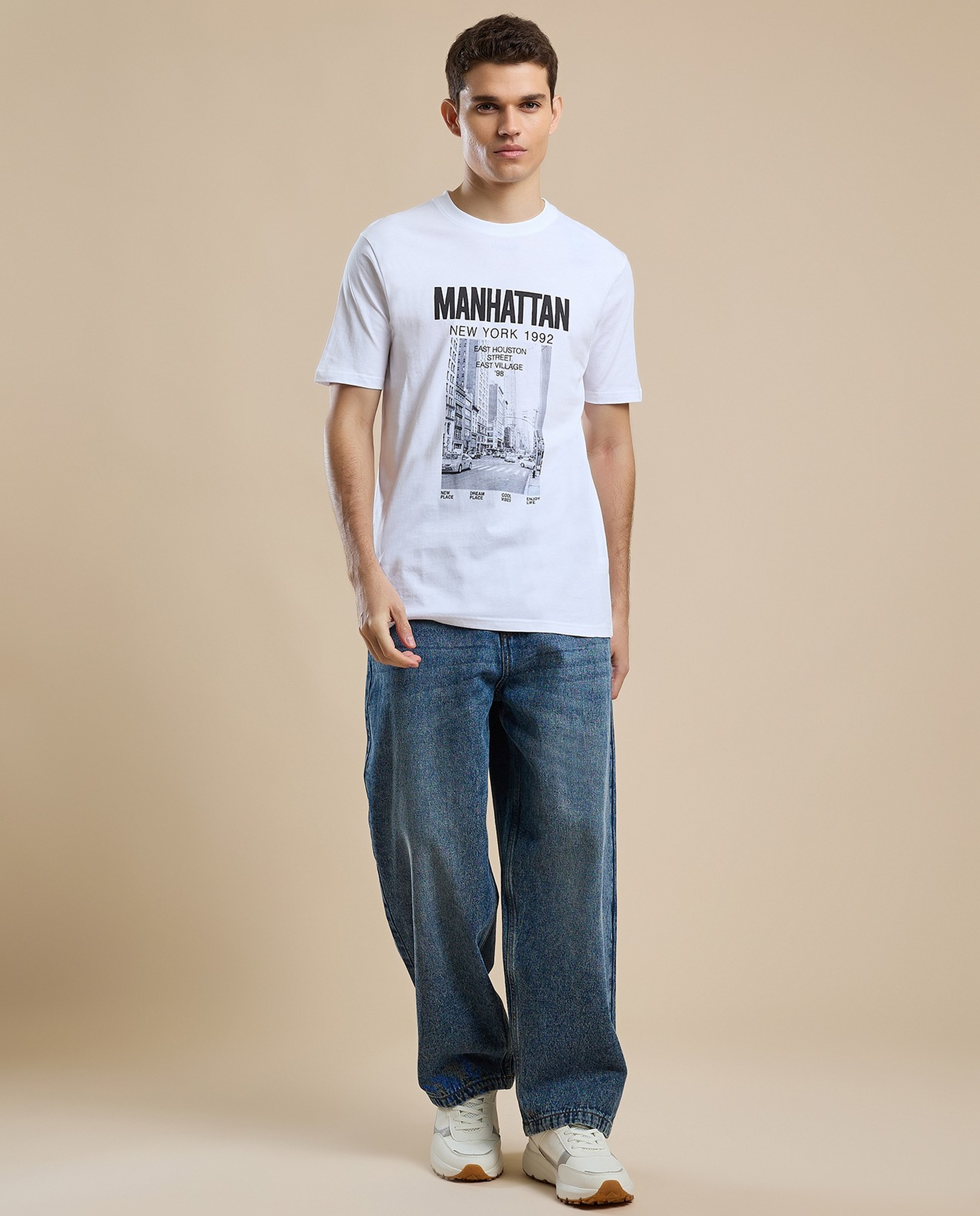 Printed T-Shirt with Crew Neck and Short Sleeves