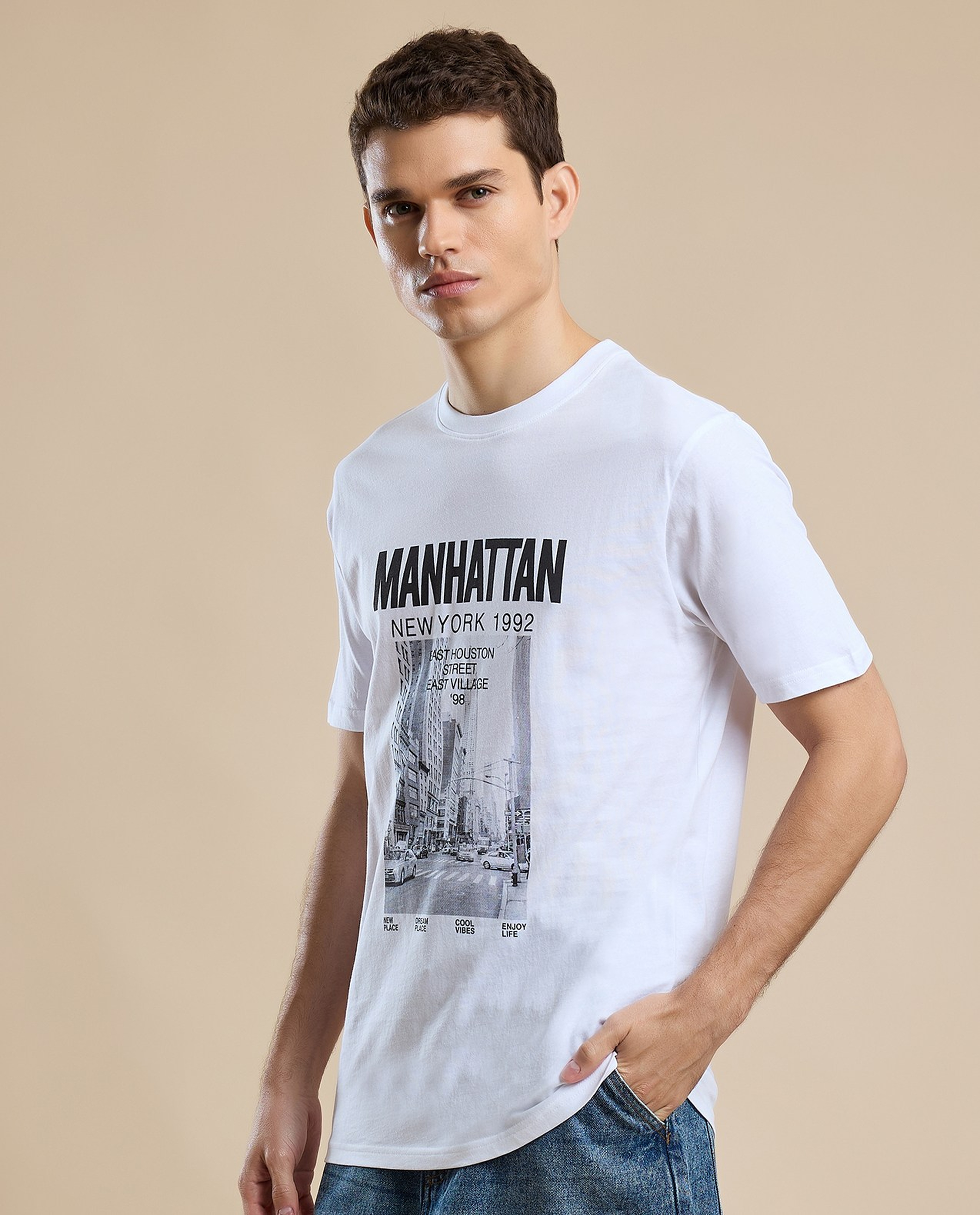 Printed T-Shirt with Crew Neck and Short Sleeves