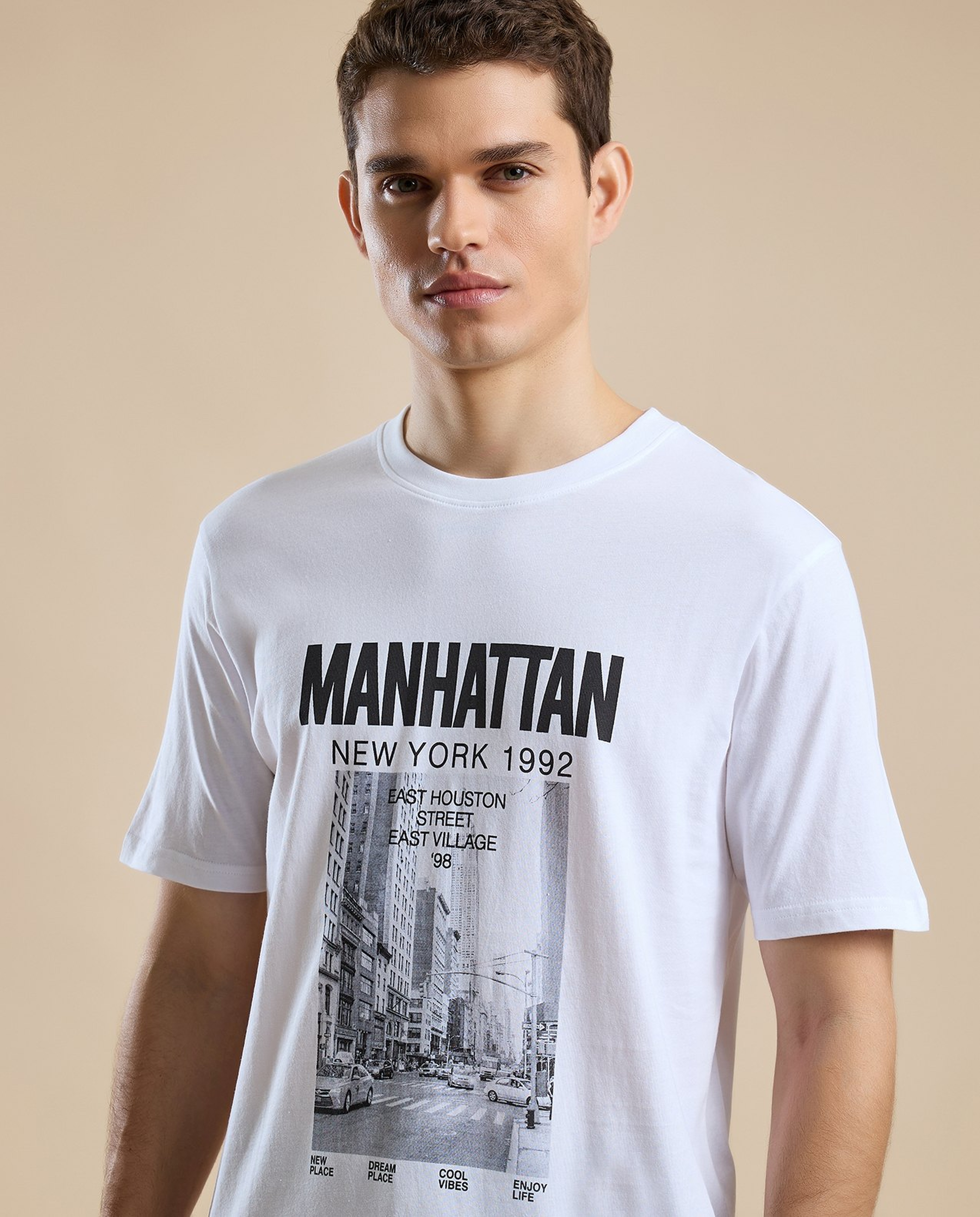 Printed T-Shirt with Crew Neck and Short Sleeves