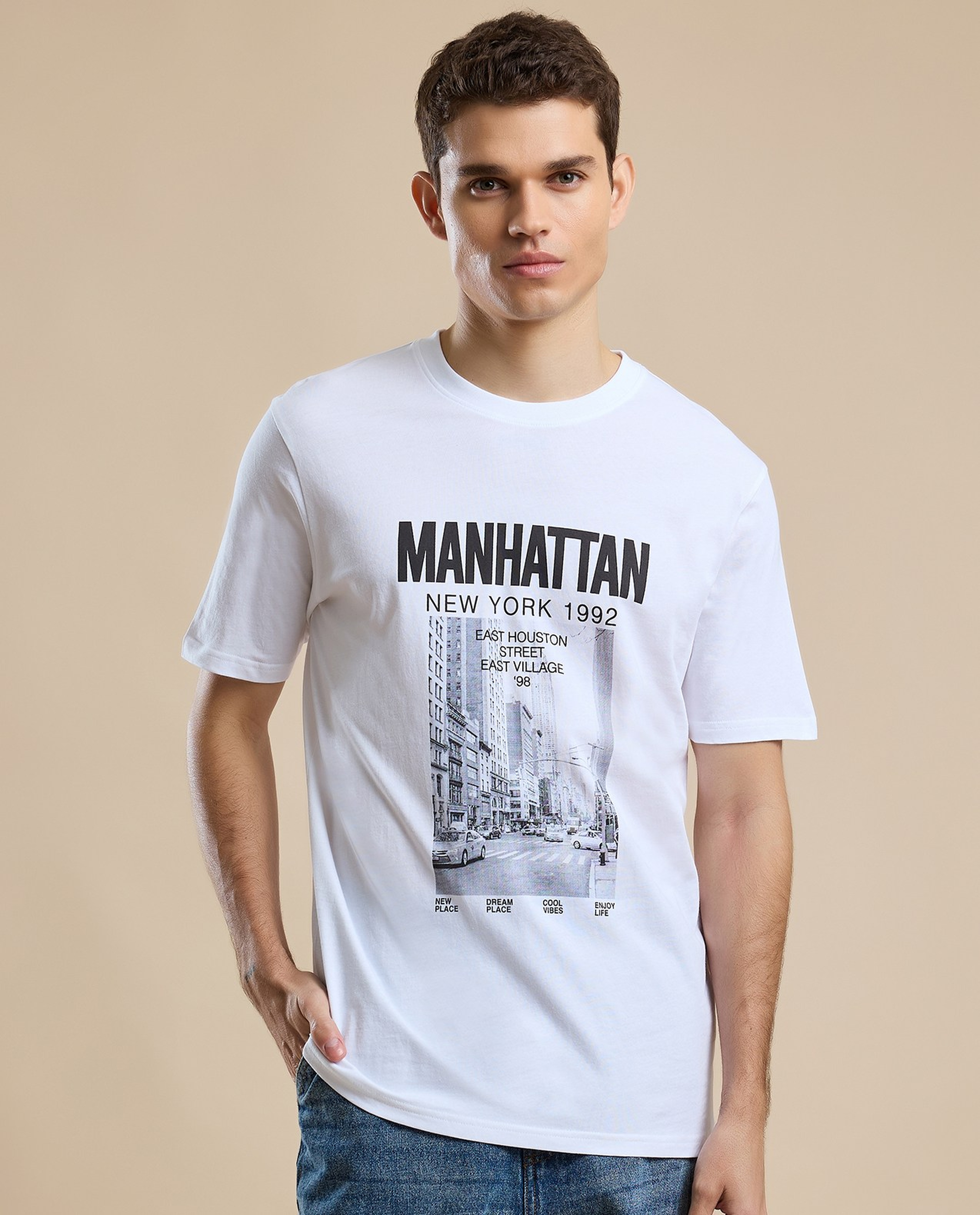 Printed T-Shirt with Crew Neck and Short Sleeves