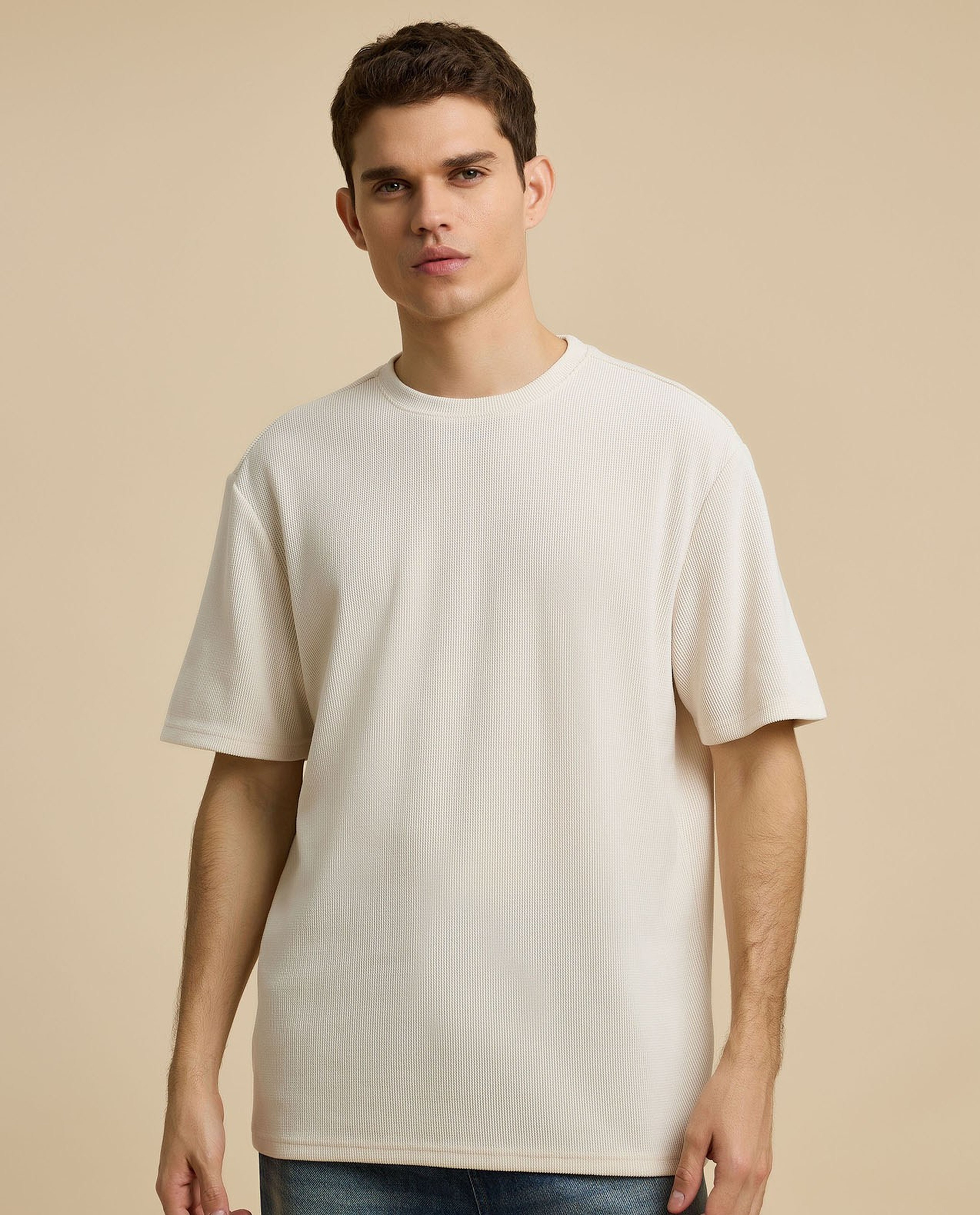 Textured T-Shirt with Crew Neck and Short Sleeves