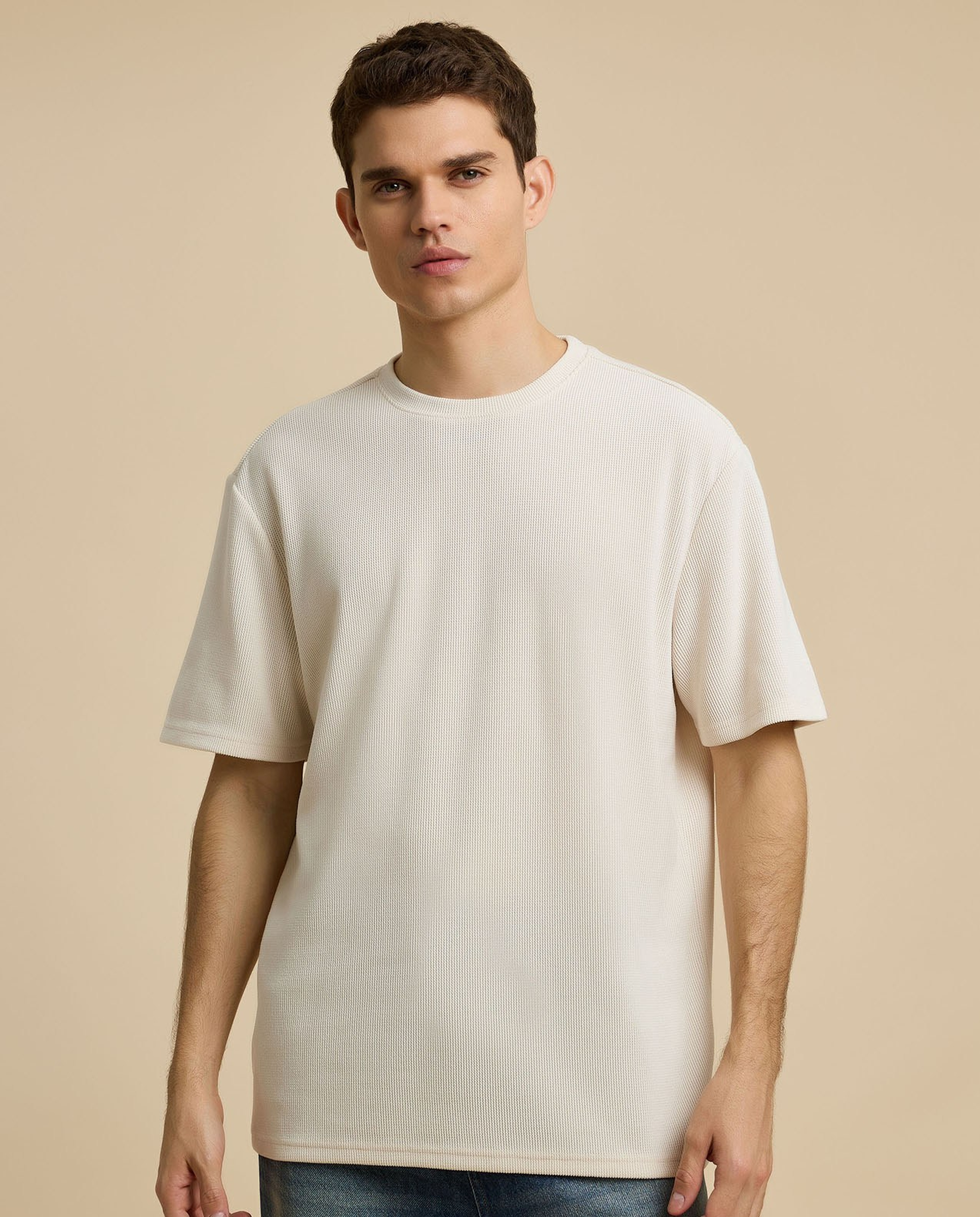 Textured T-Shirt with Crew Neck and Short Sleeves
