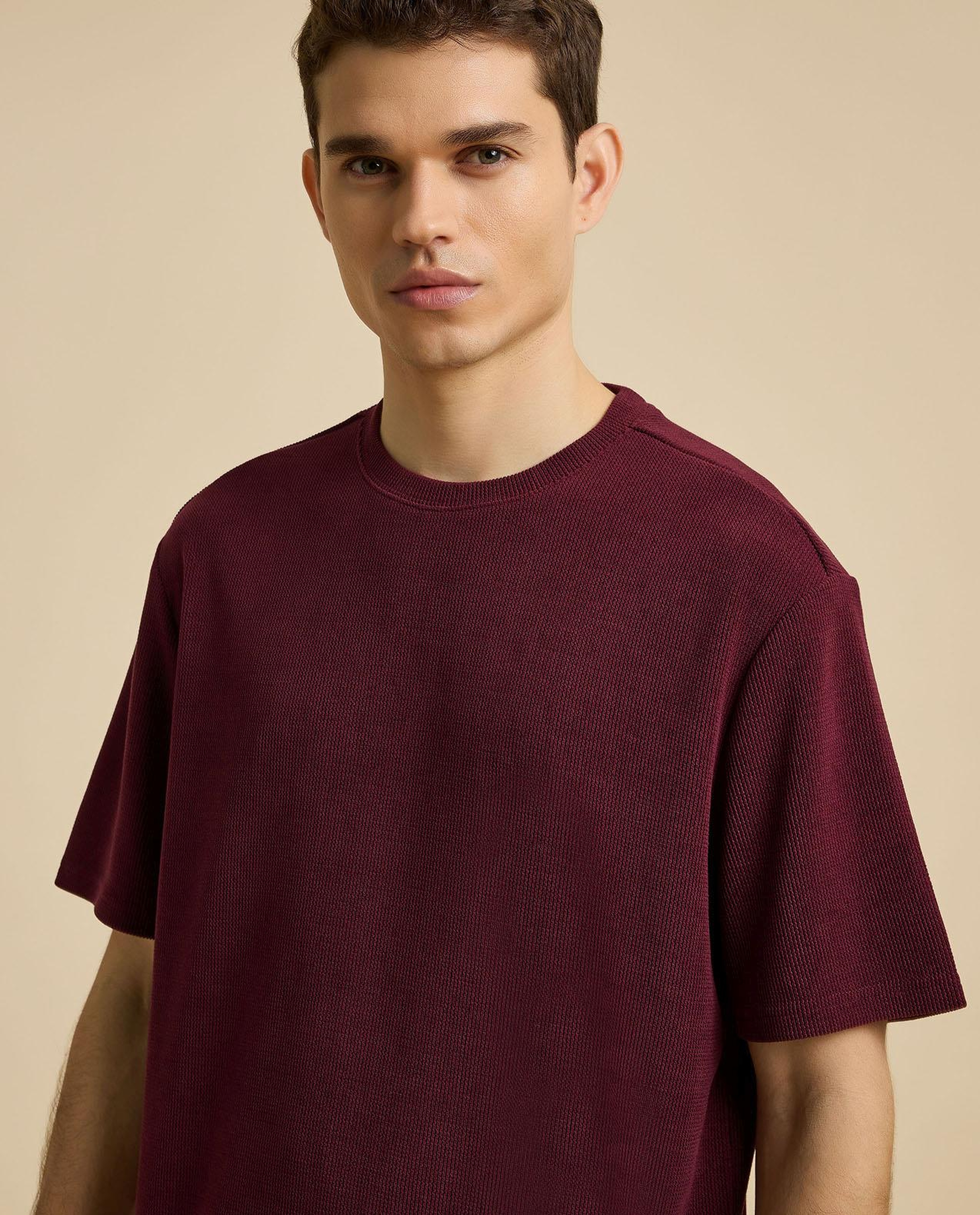 Textured T-Shirt with Crew Neck and Short Sleeves