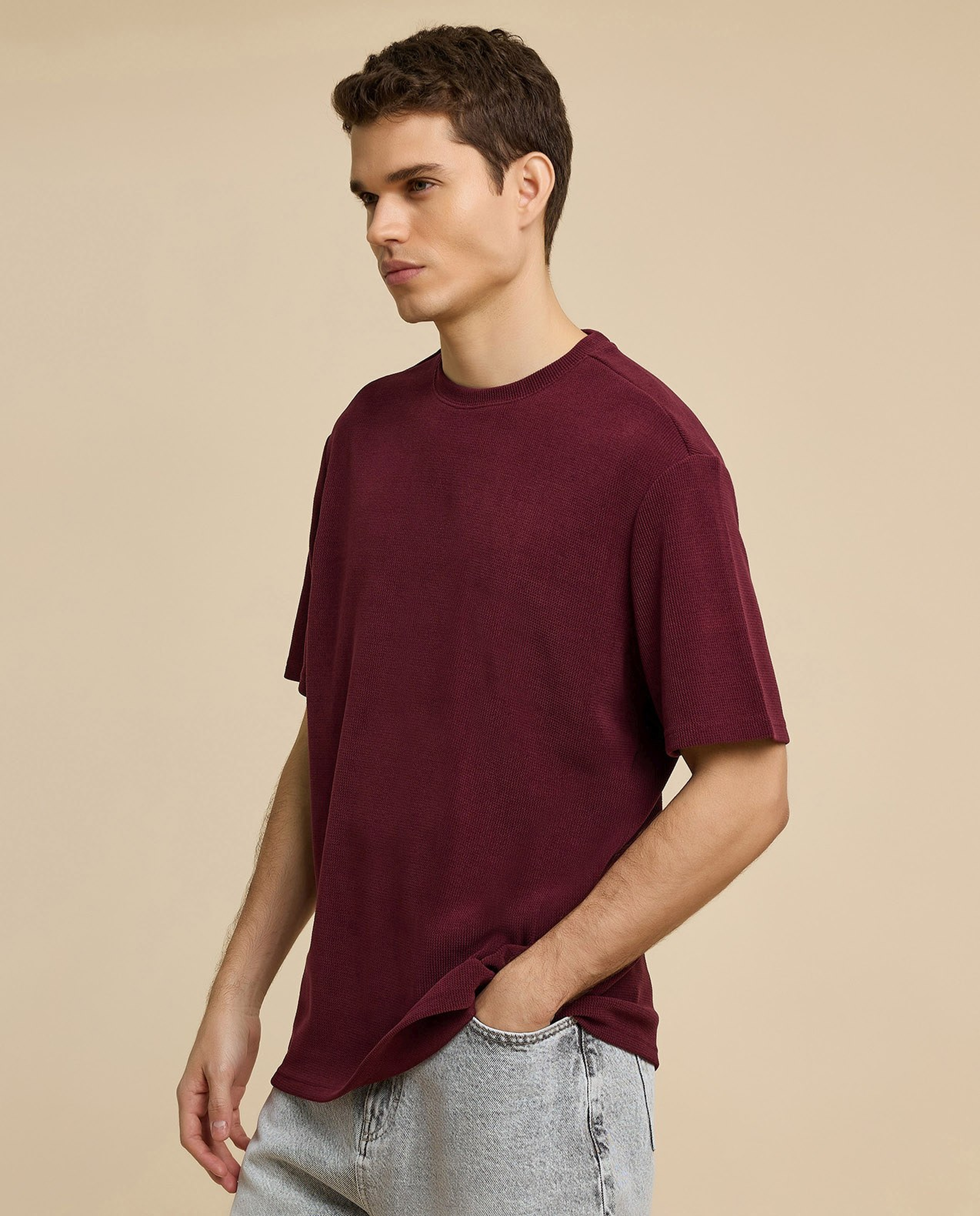 Textured T-Shirt with Crew Neck and Short Sleeves