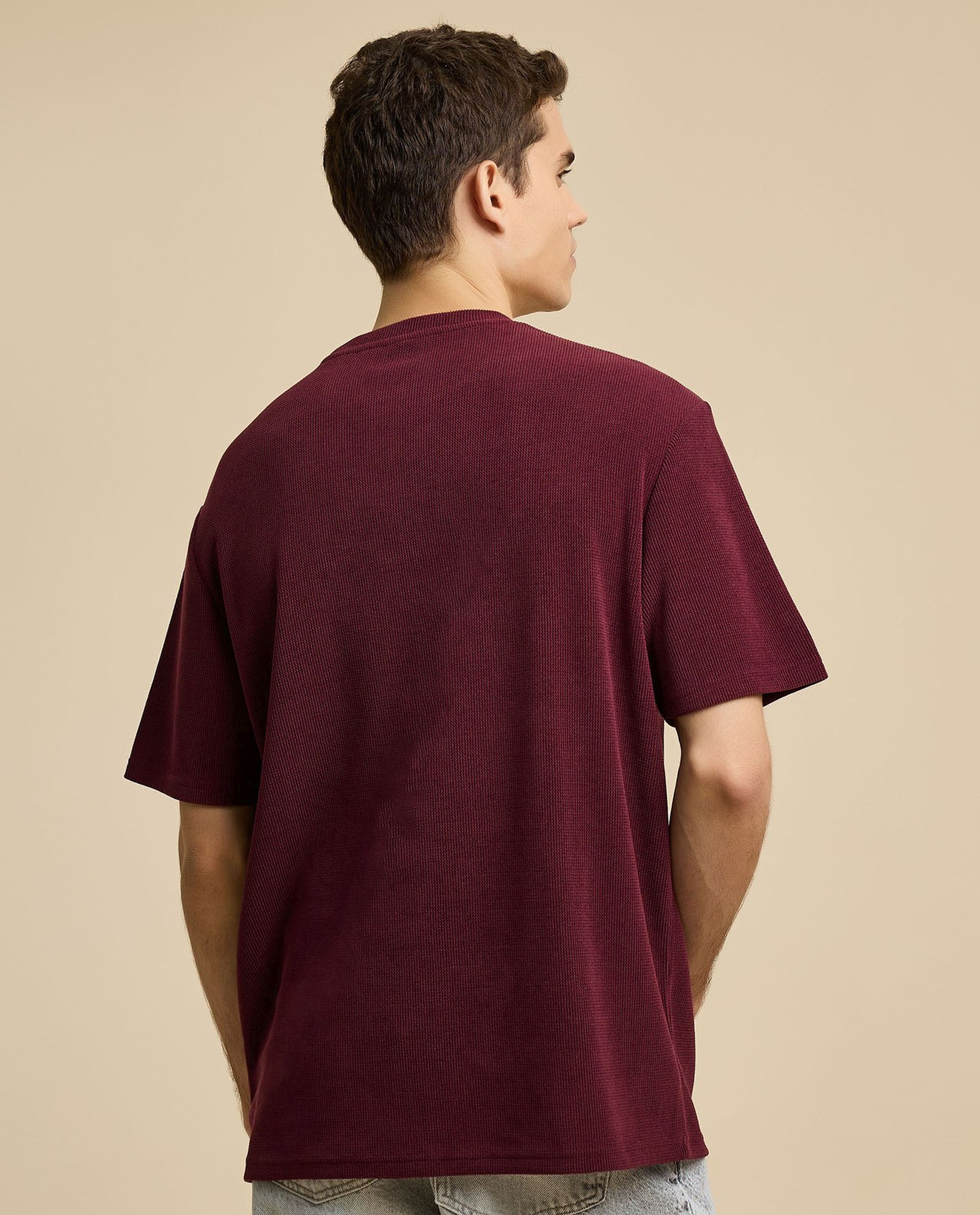 Textured T-Shirt with Crew Neck and Short Sleeves