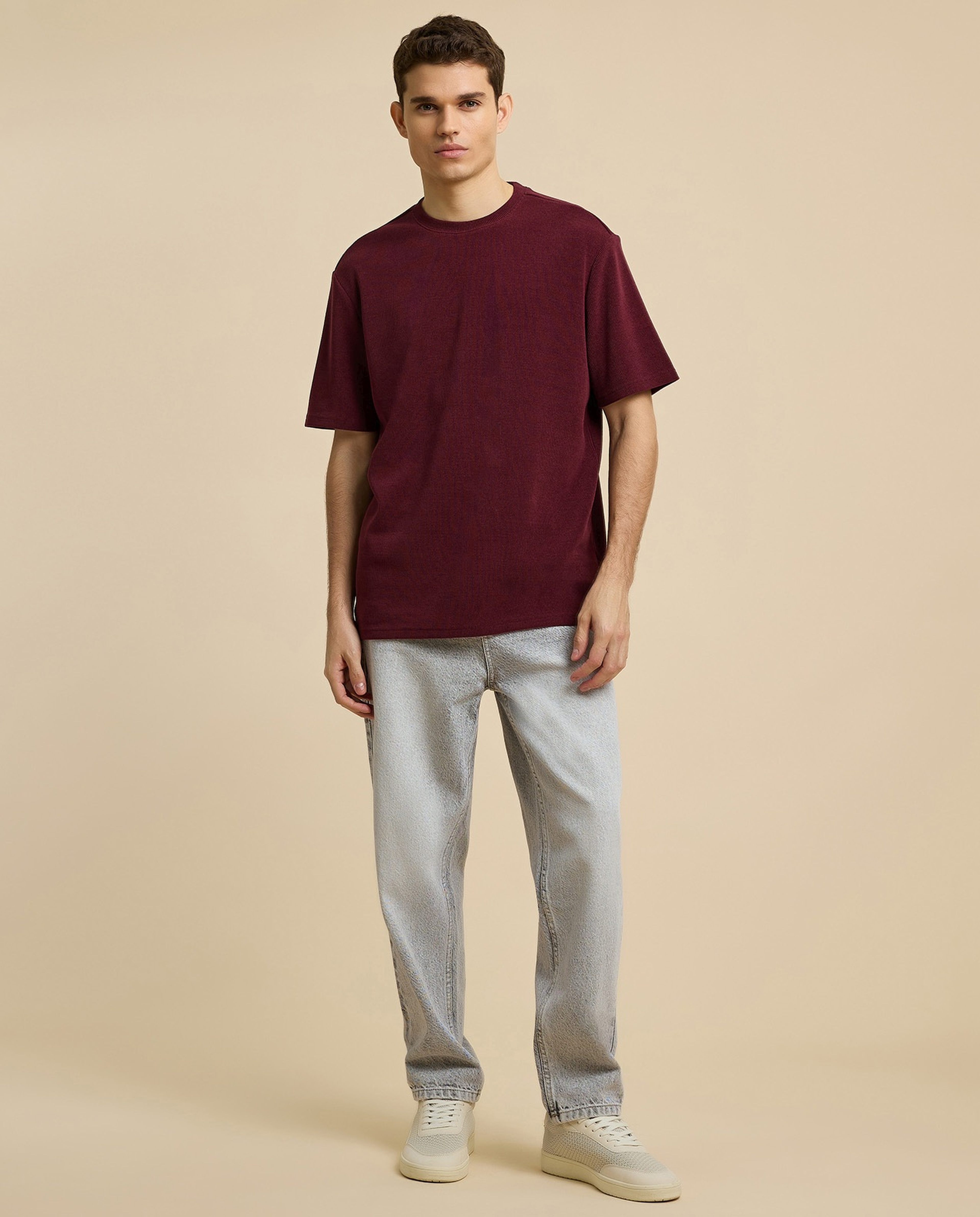 Textured T-Shirt with Crew Neck and Short Sleeves