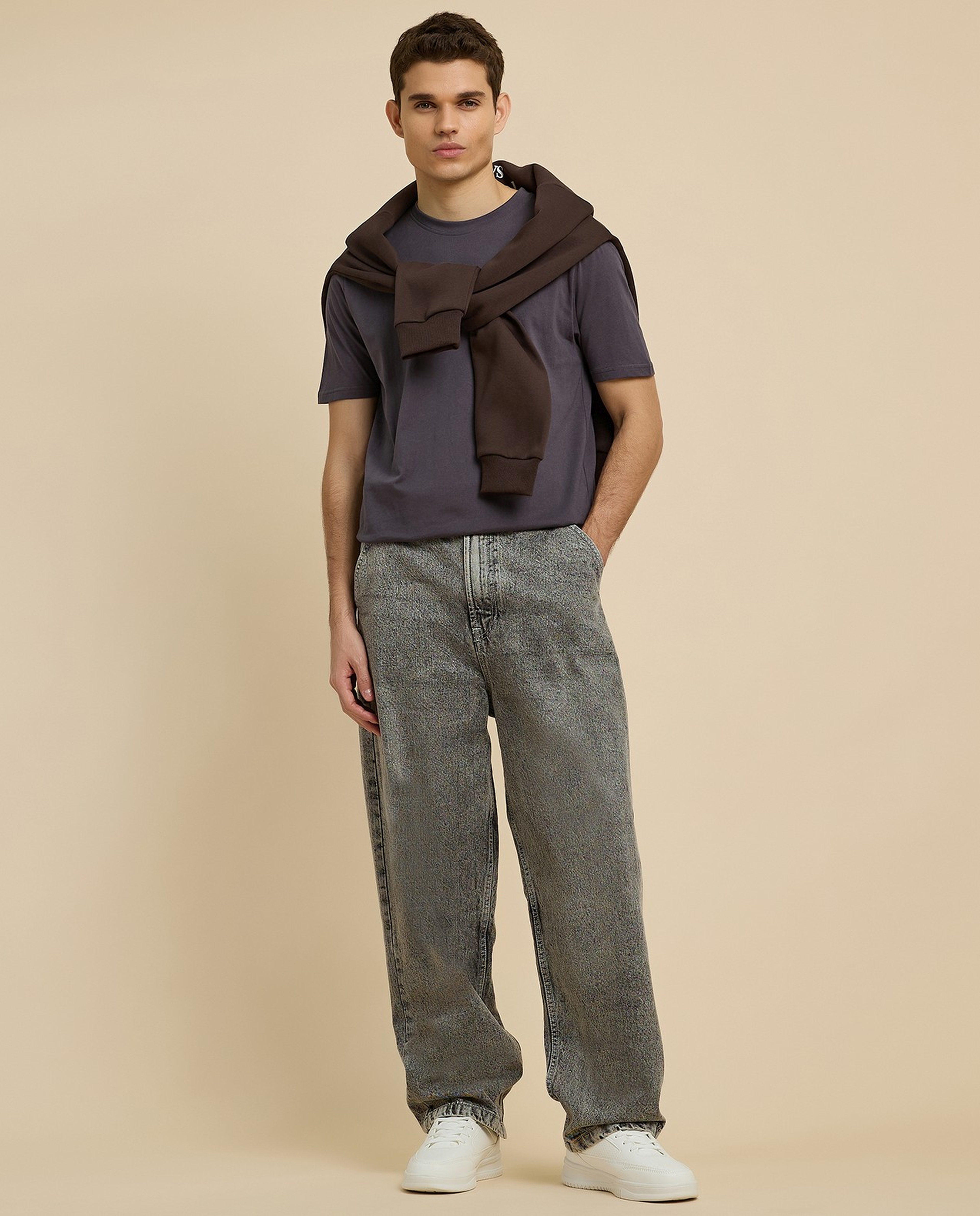 Washed Skater Jeans with Button Closure