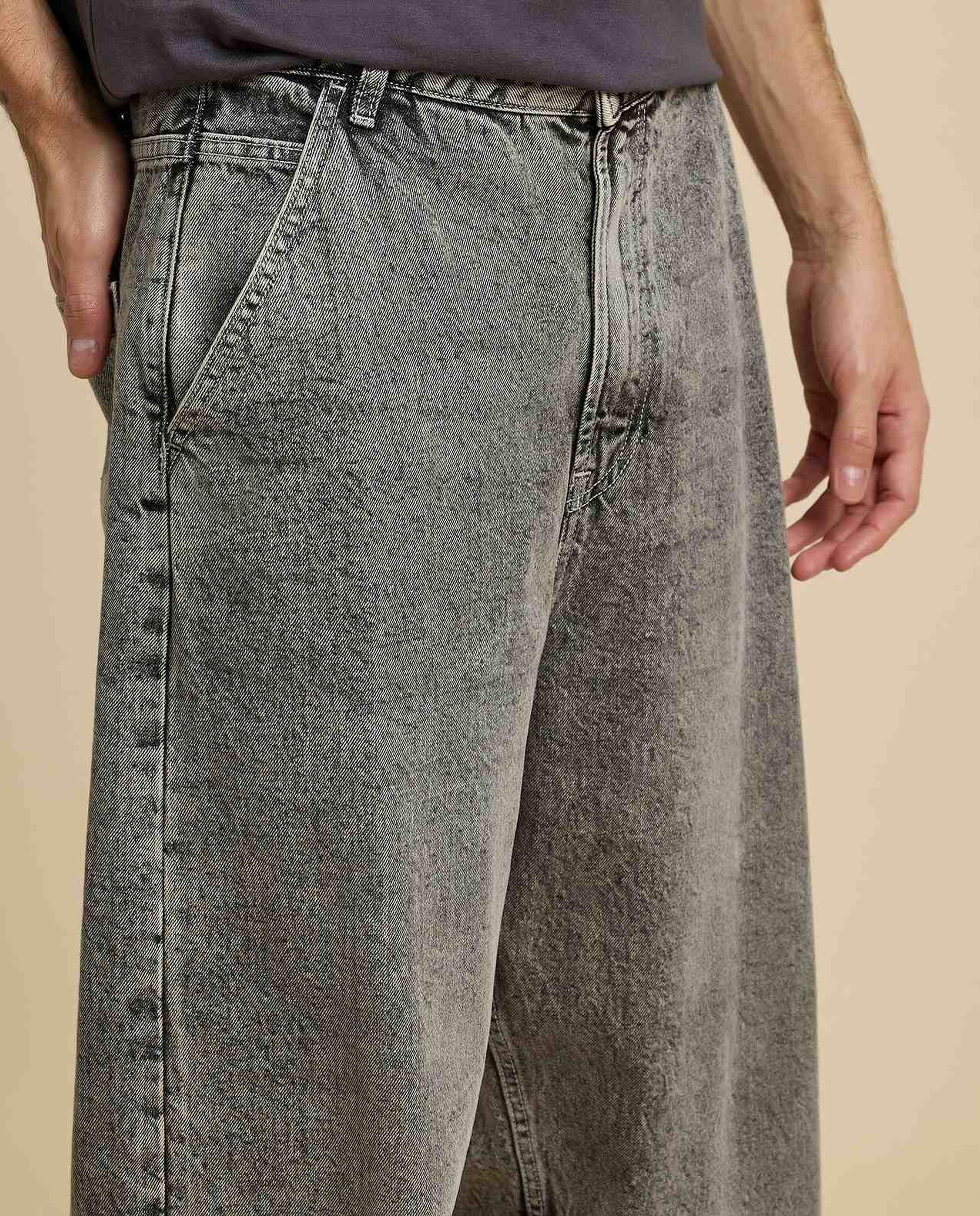 Washed Skater Jeans with Button Closure