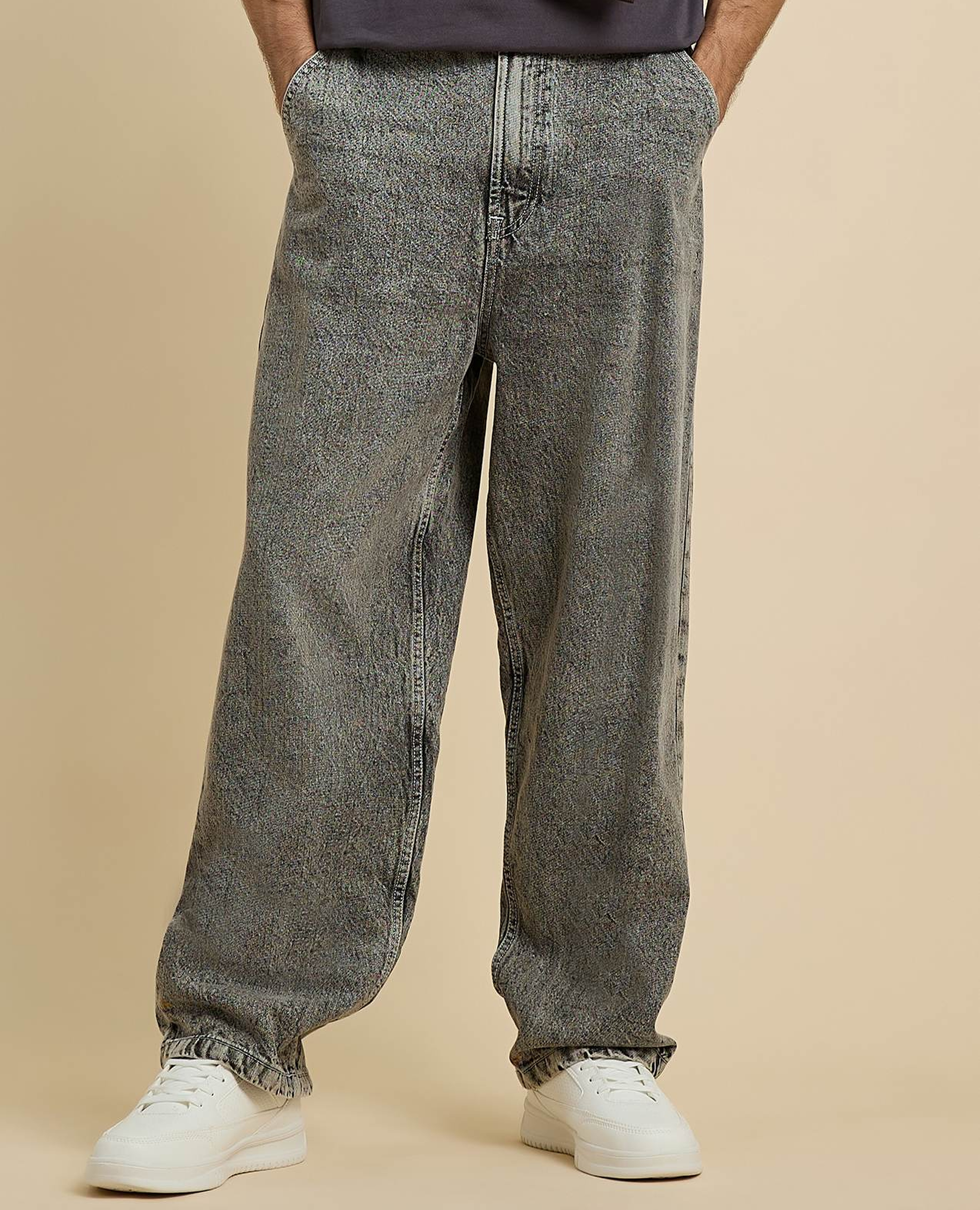 Washed Skater Jeans with Button Closure