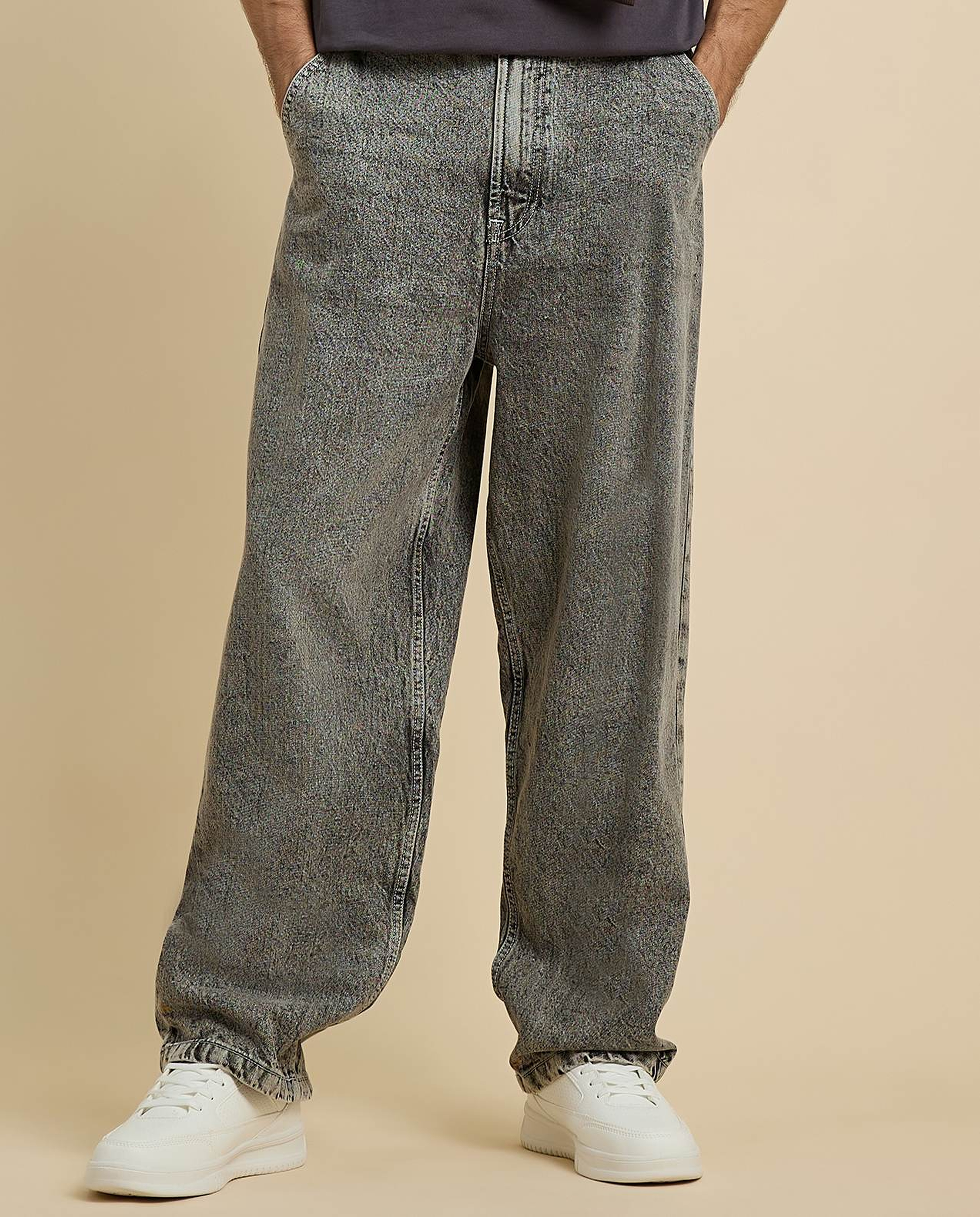 Washed Skater Jeans with Button Closure