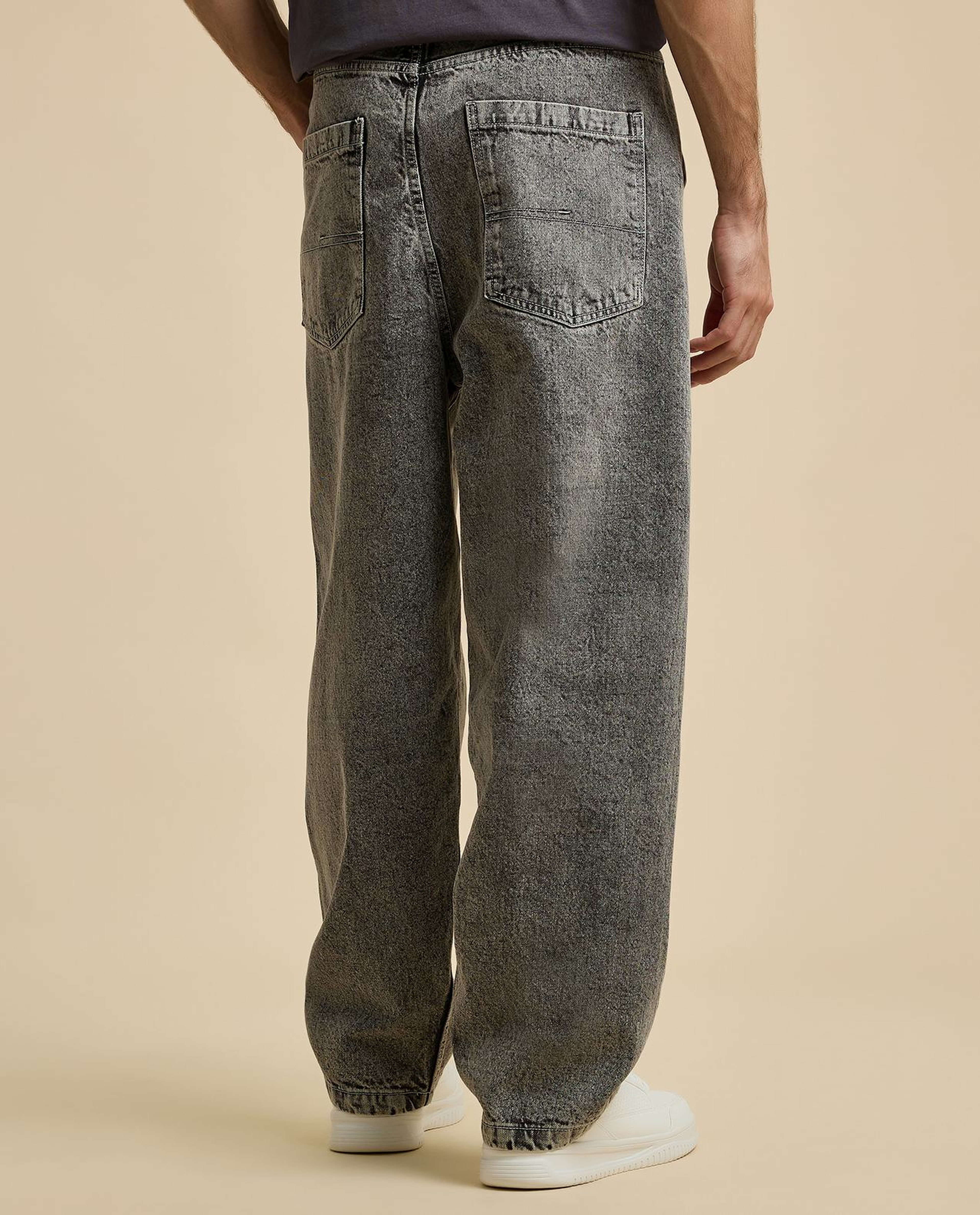 Washed Skater Jeans with Button Closure