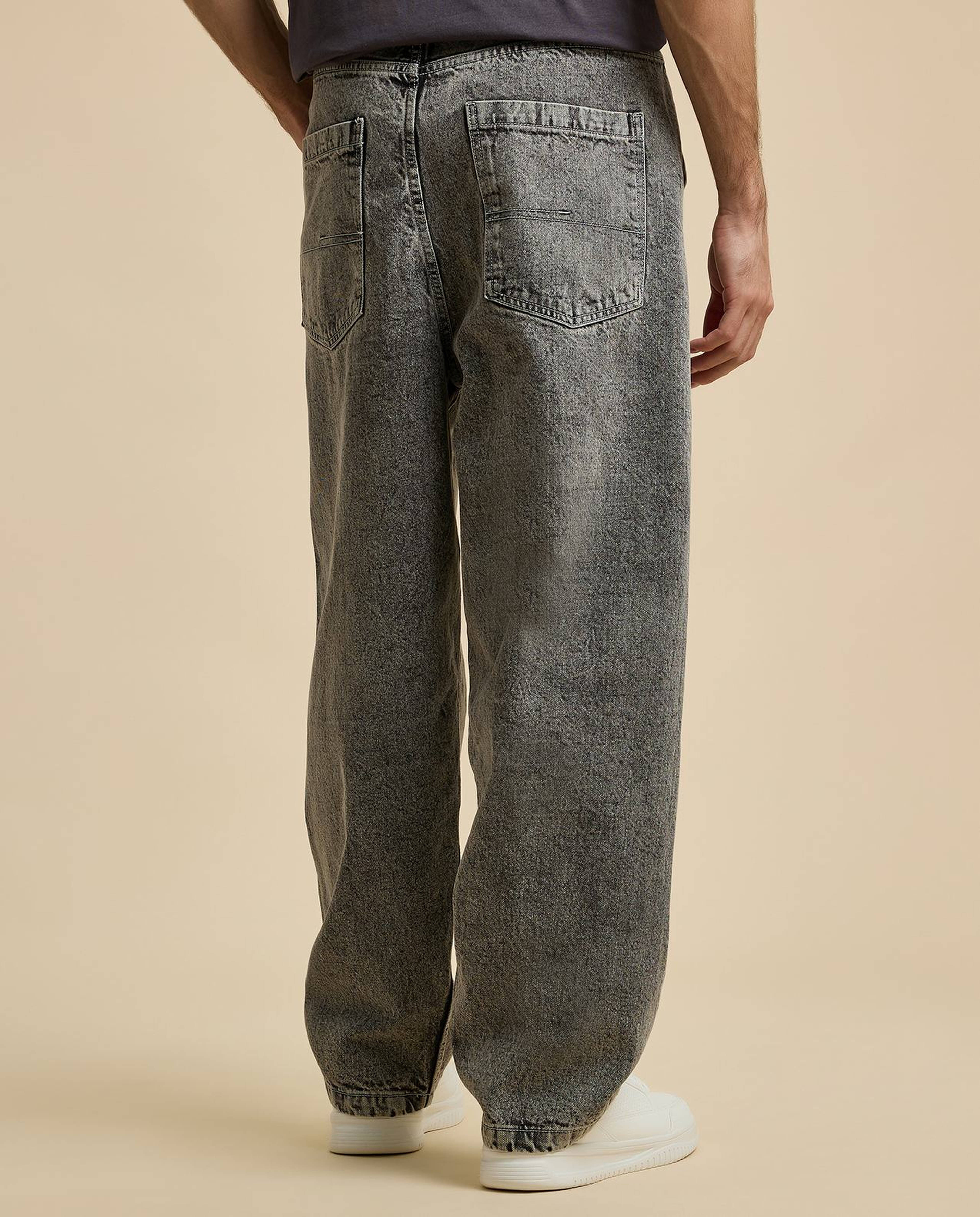 Washed Skater Jeans with Button Closure