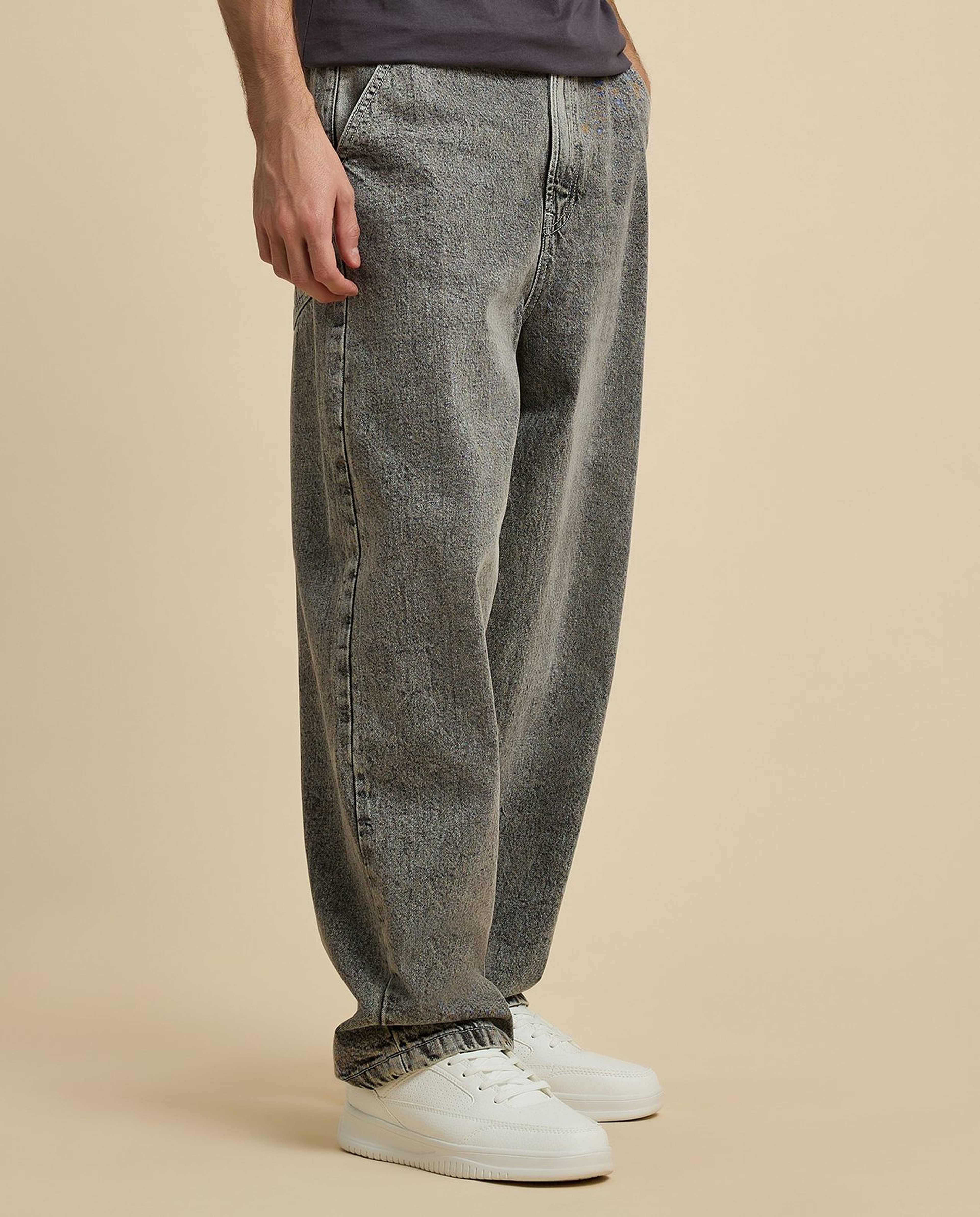 Washed Skater Jeans with Button Closure