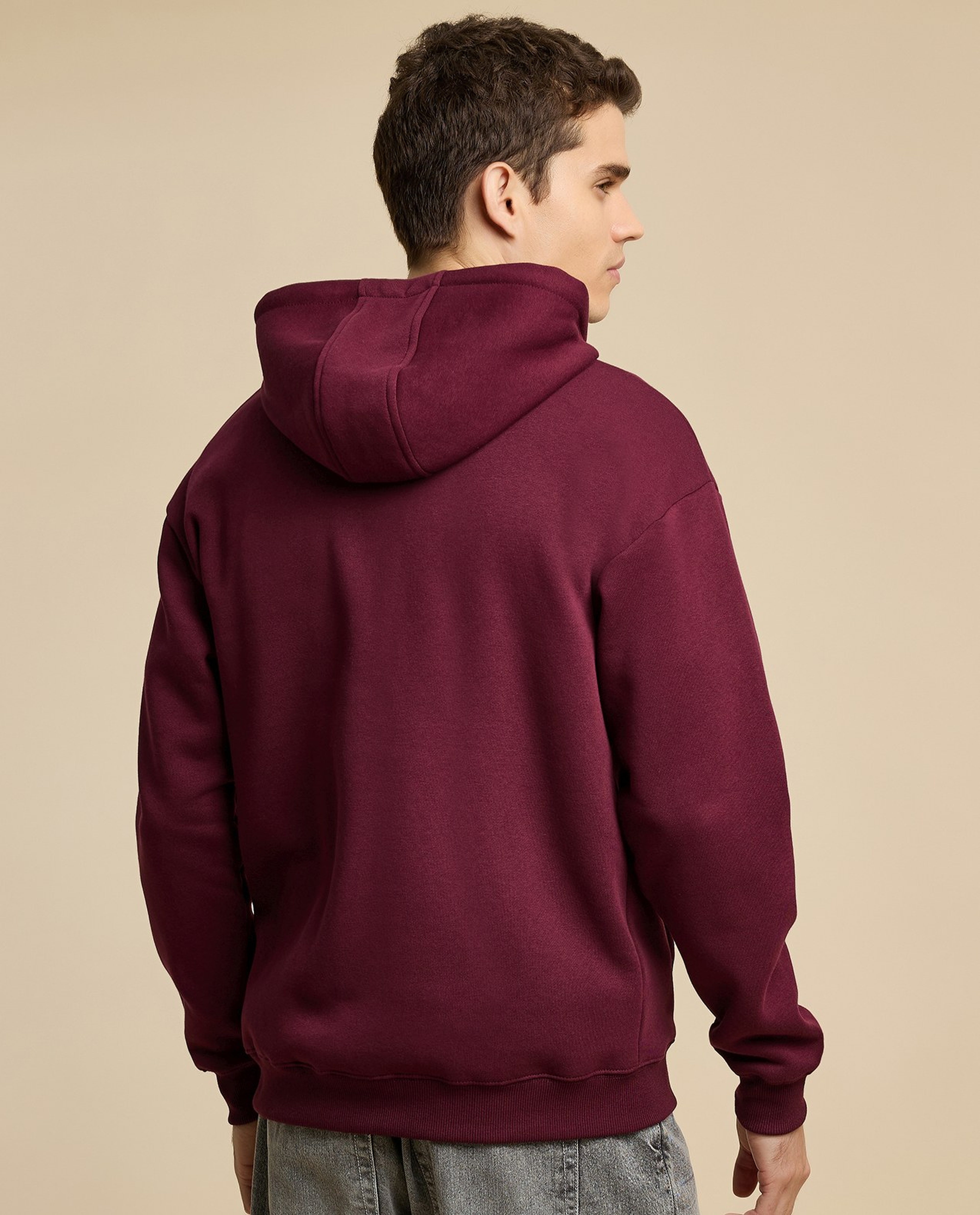 Solid Hooded Jacket with Zipper Closure