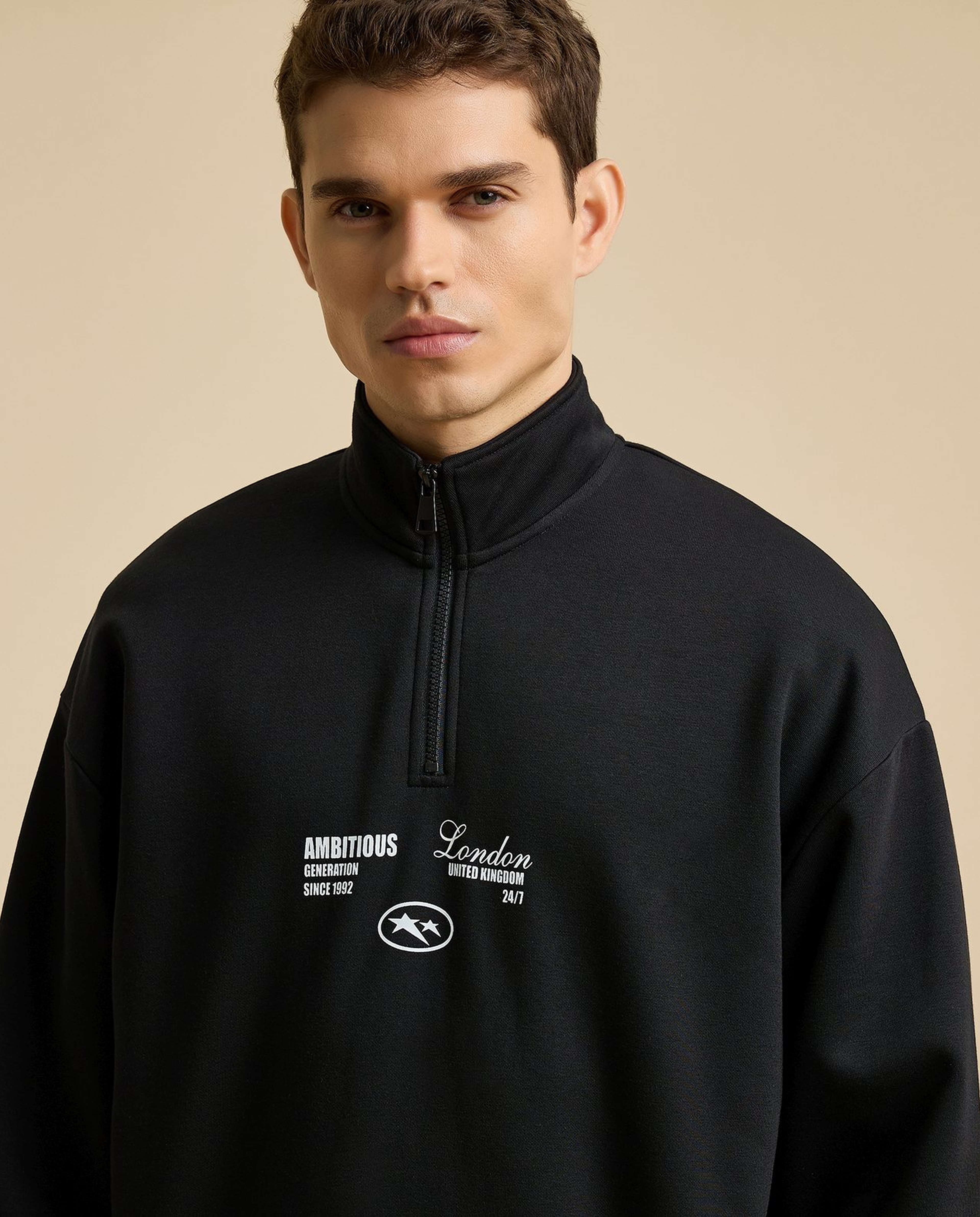 Typography Print Hoodie with Long Sleeves