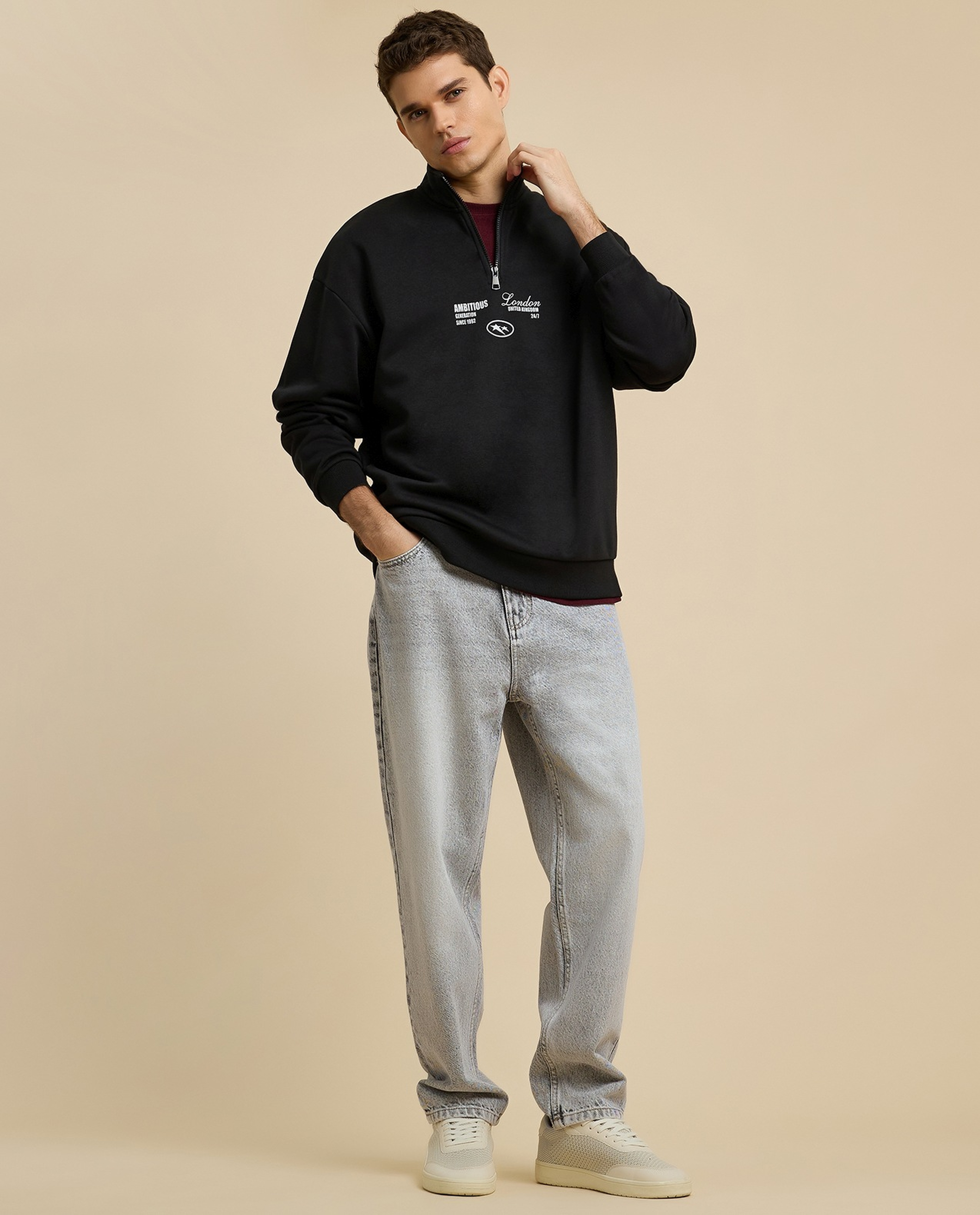 Typography Print Hoodie with Long Sleeves