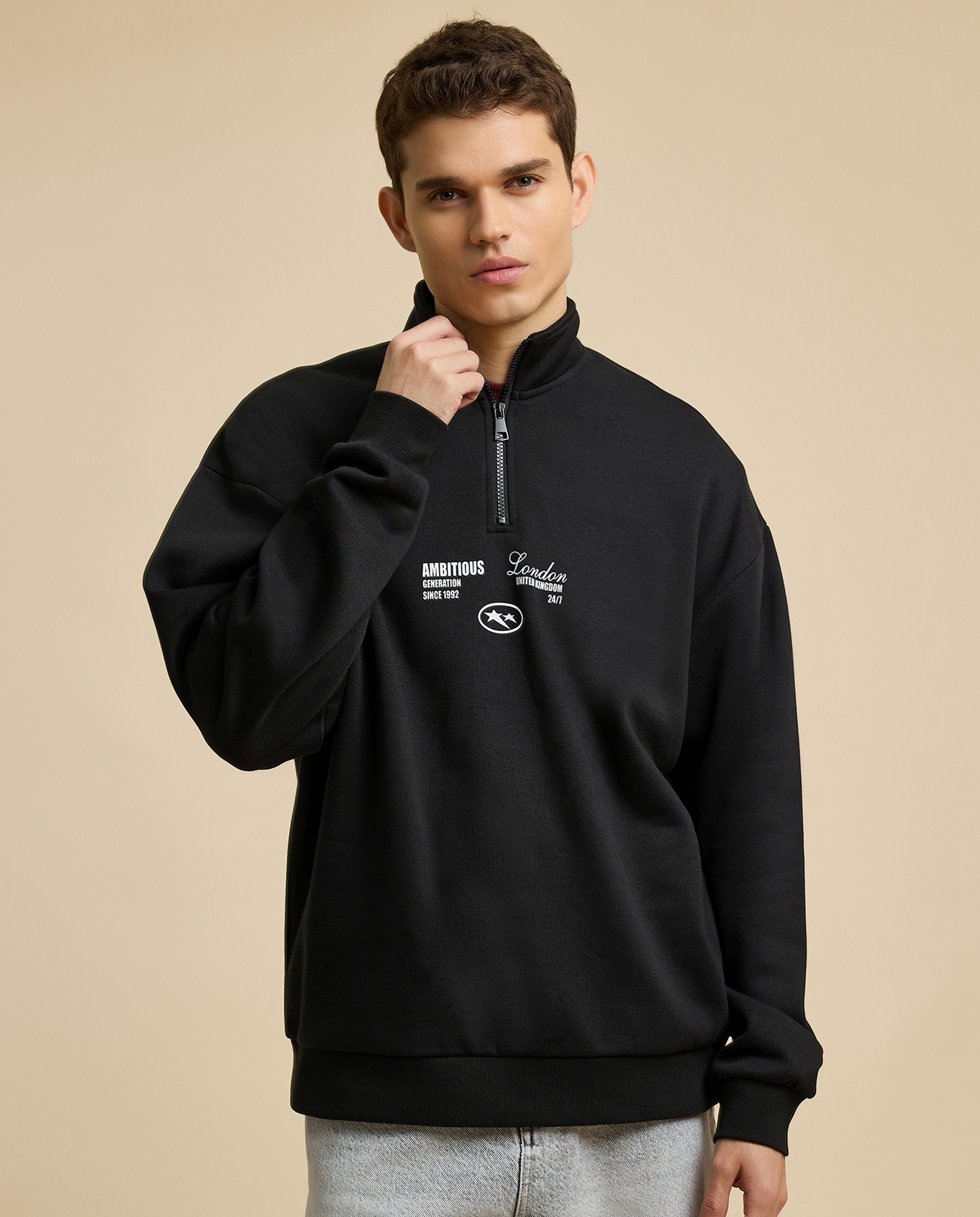 Typography Print Hoodie with Long Sleeves