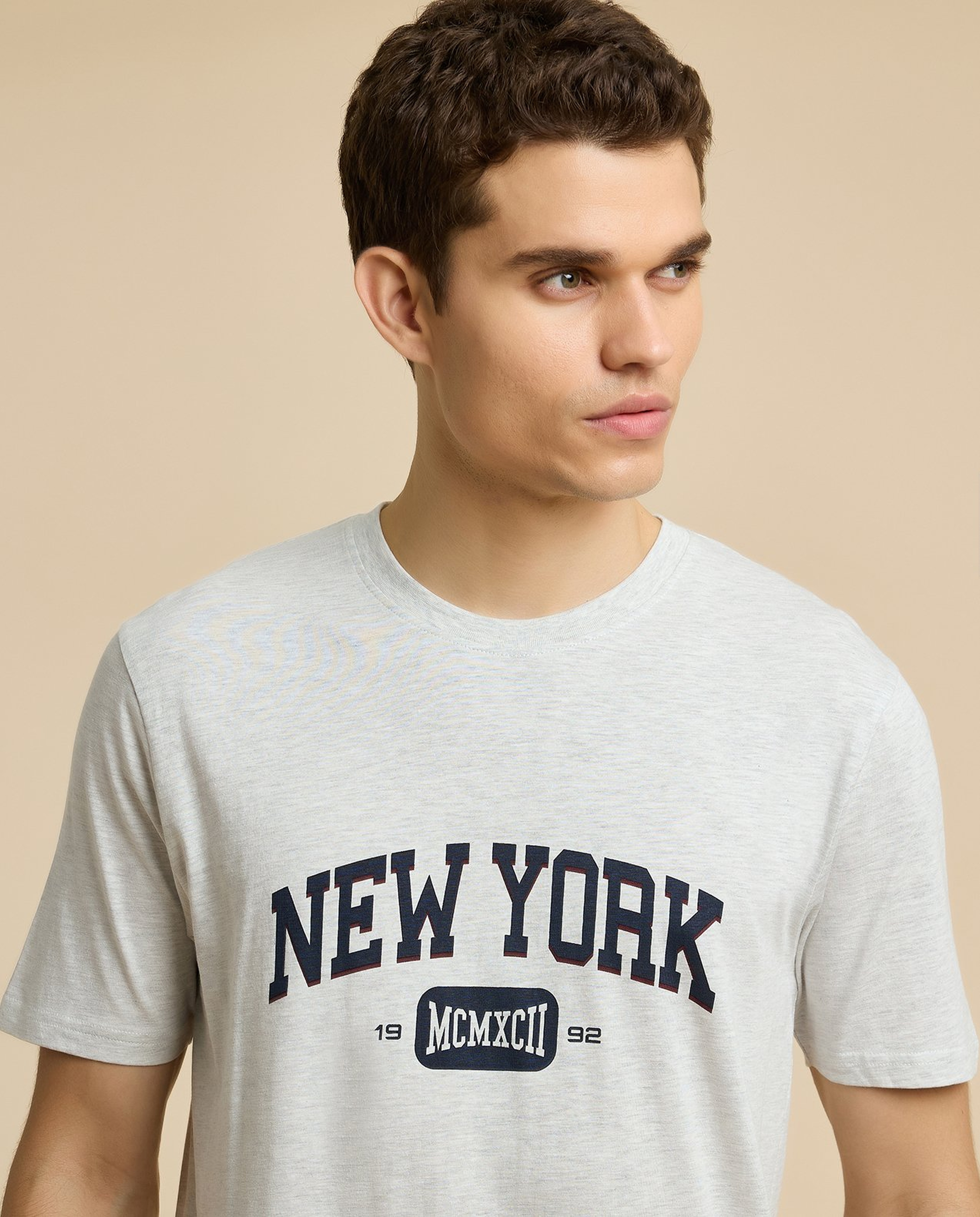 Typography Print T-Shirt with Crew Neck and Short Sleeves