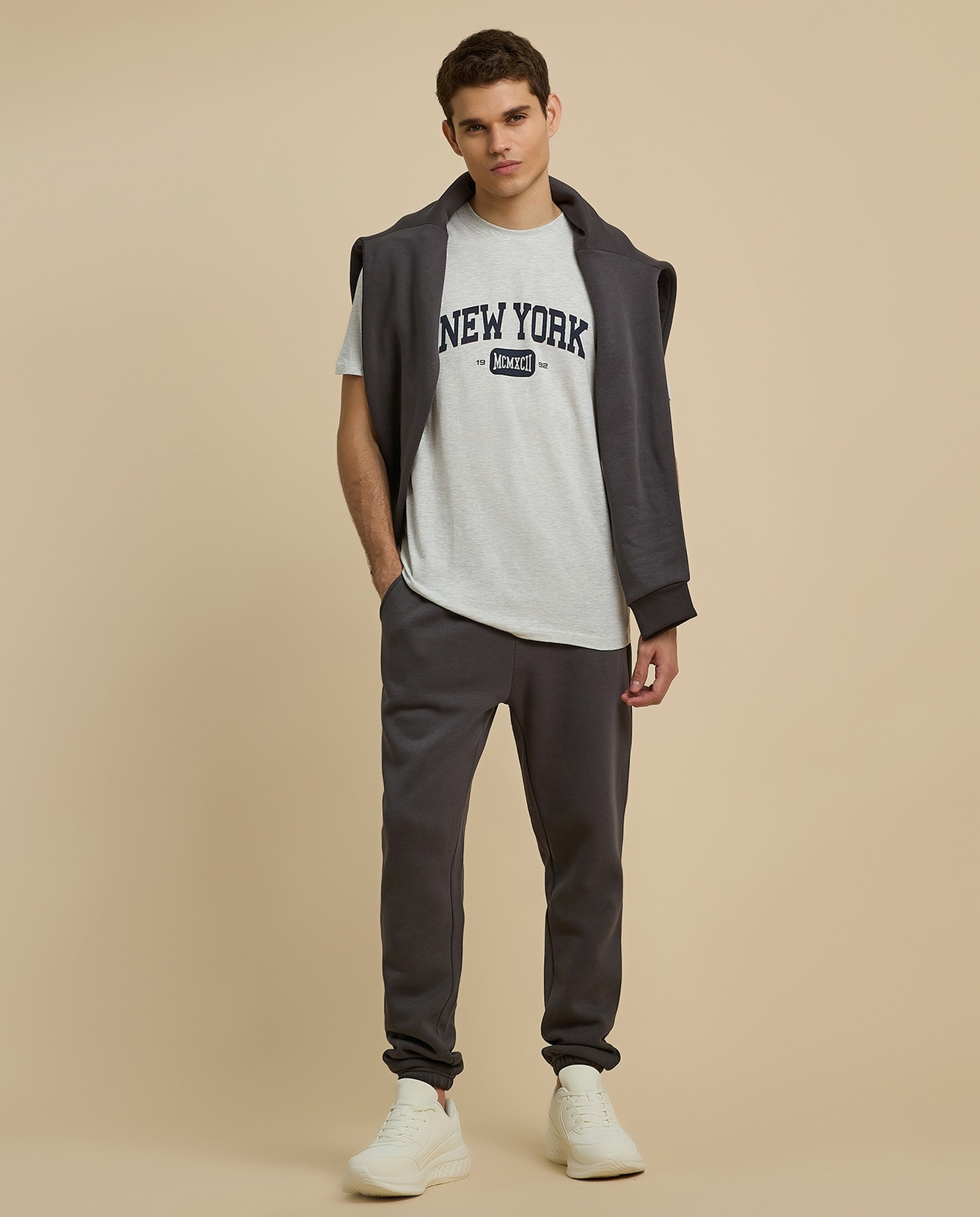 Typography Print T-Shirt with Crew Neck and Short Sleeves