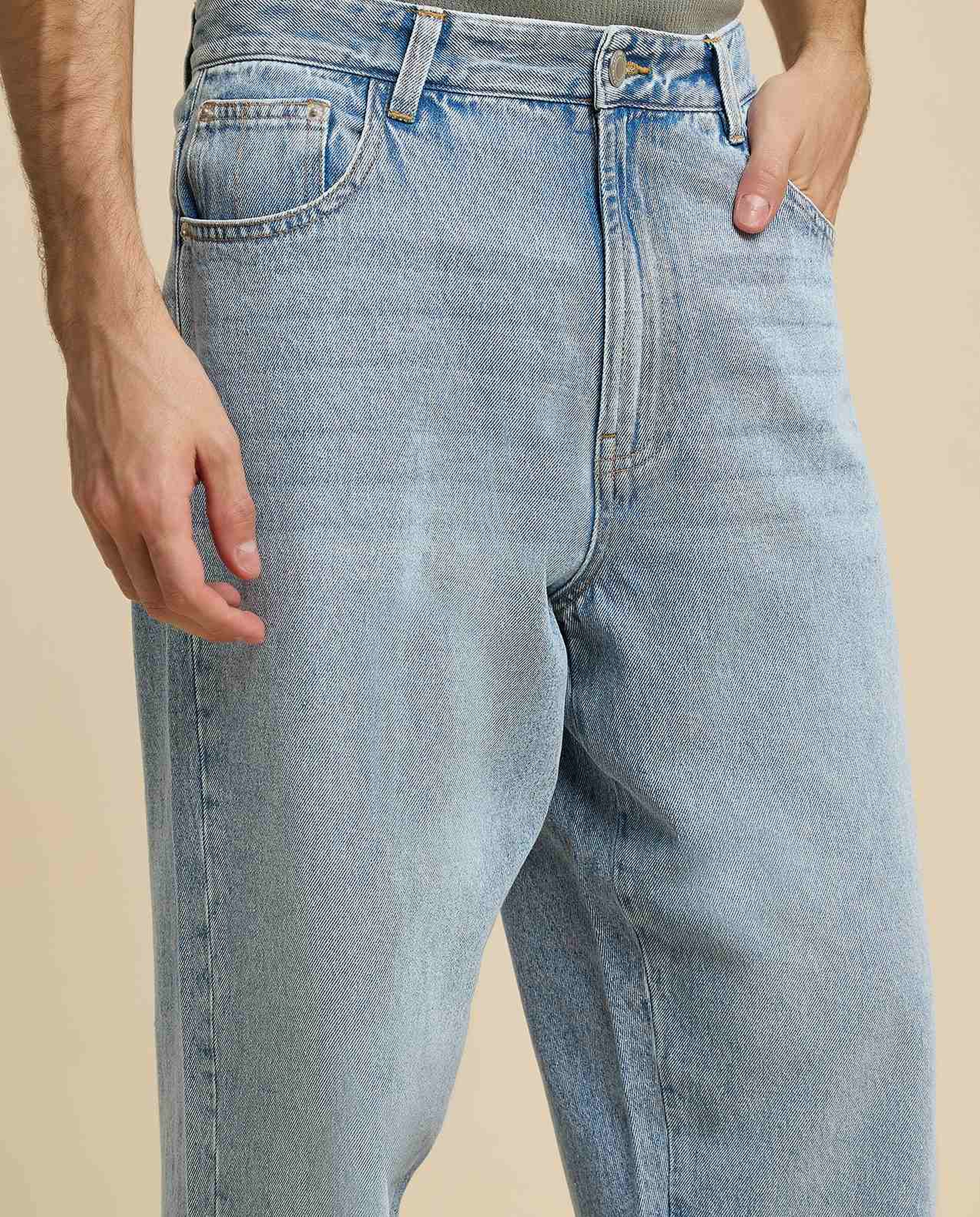 Faded Baggy Jeans with Button Closure
