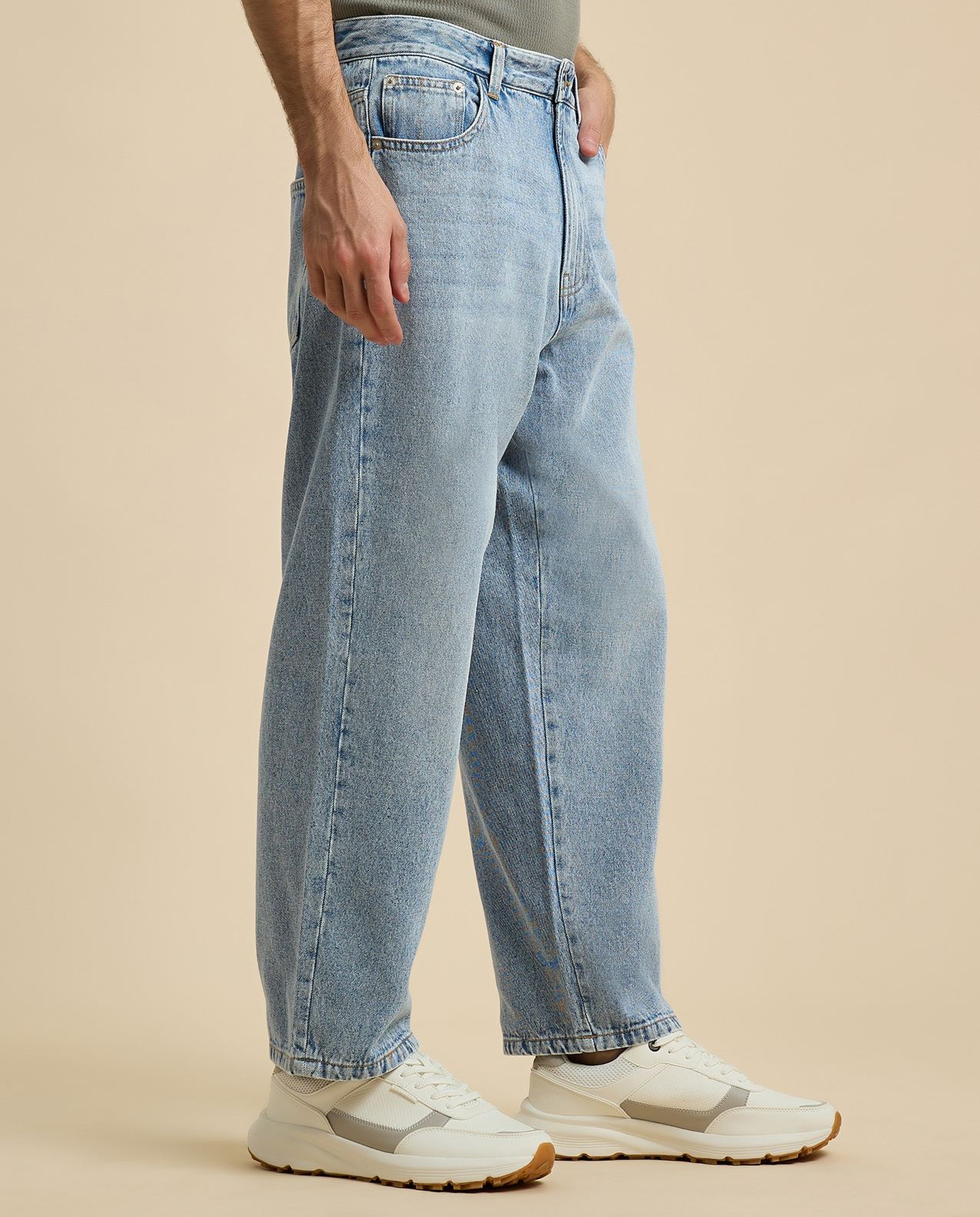 Faded Baggy Jeans with Button Closure