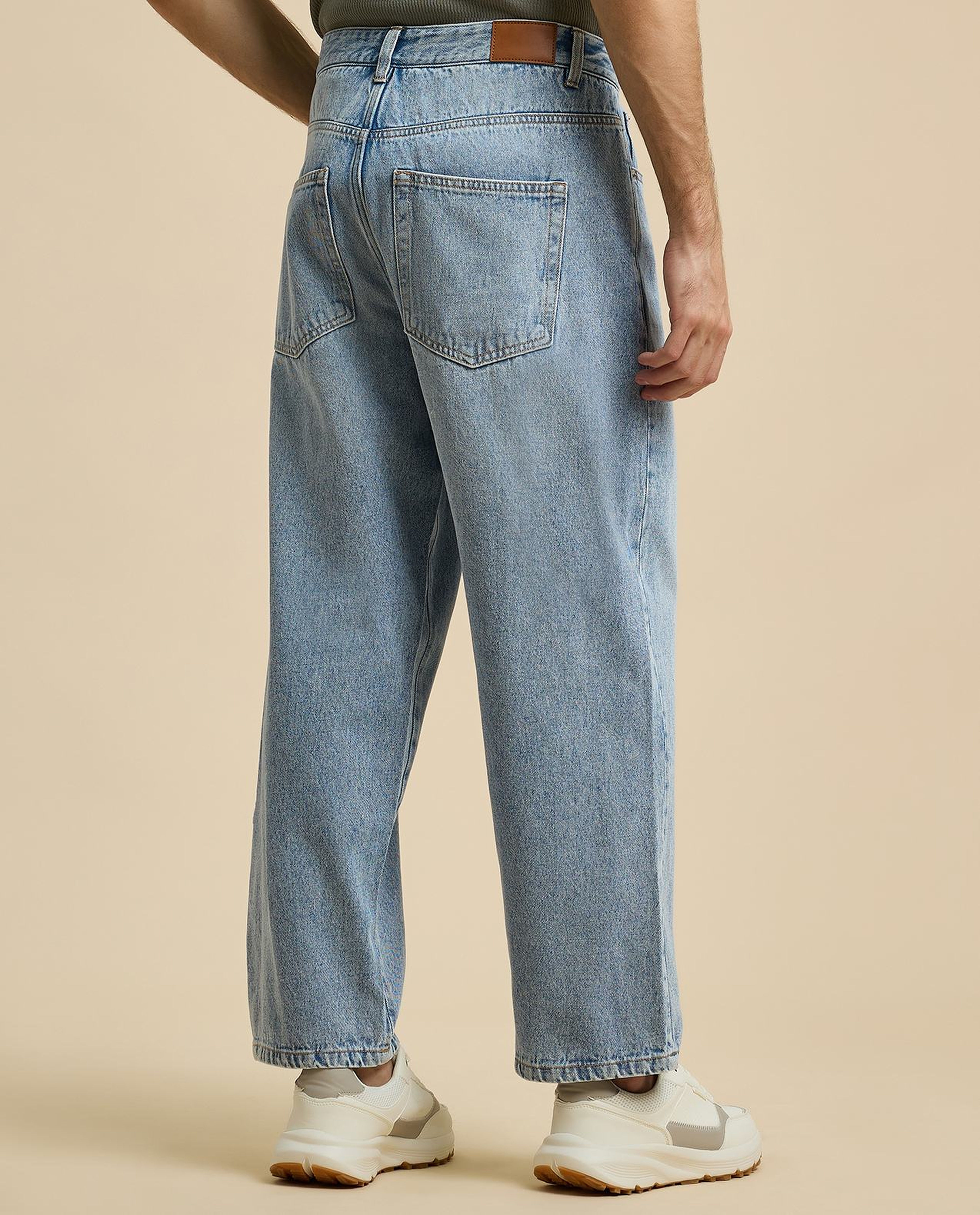 Faded Baggy Jeans with Button Closure