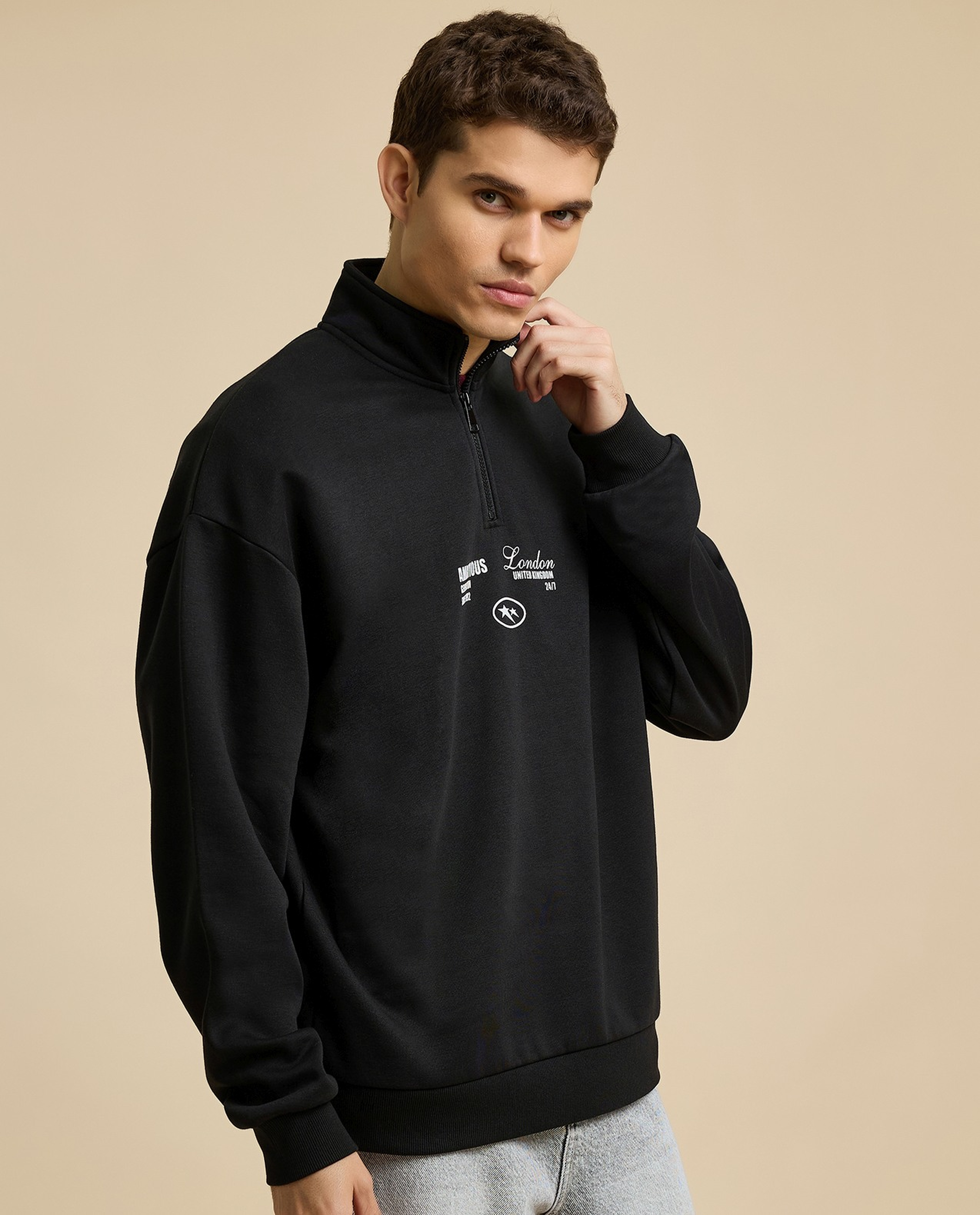 Typography Print Hoodie with Long Sleeves