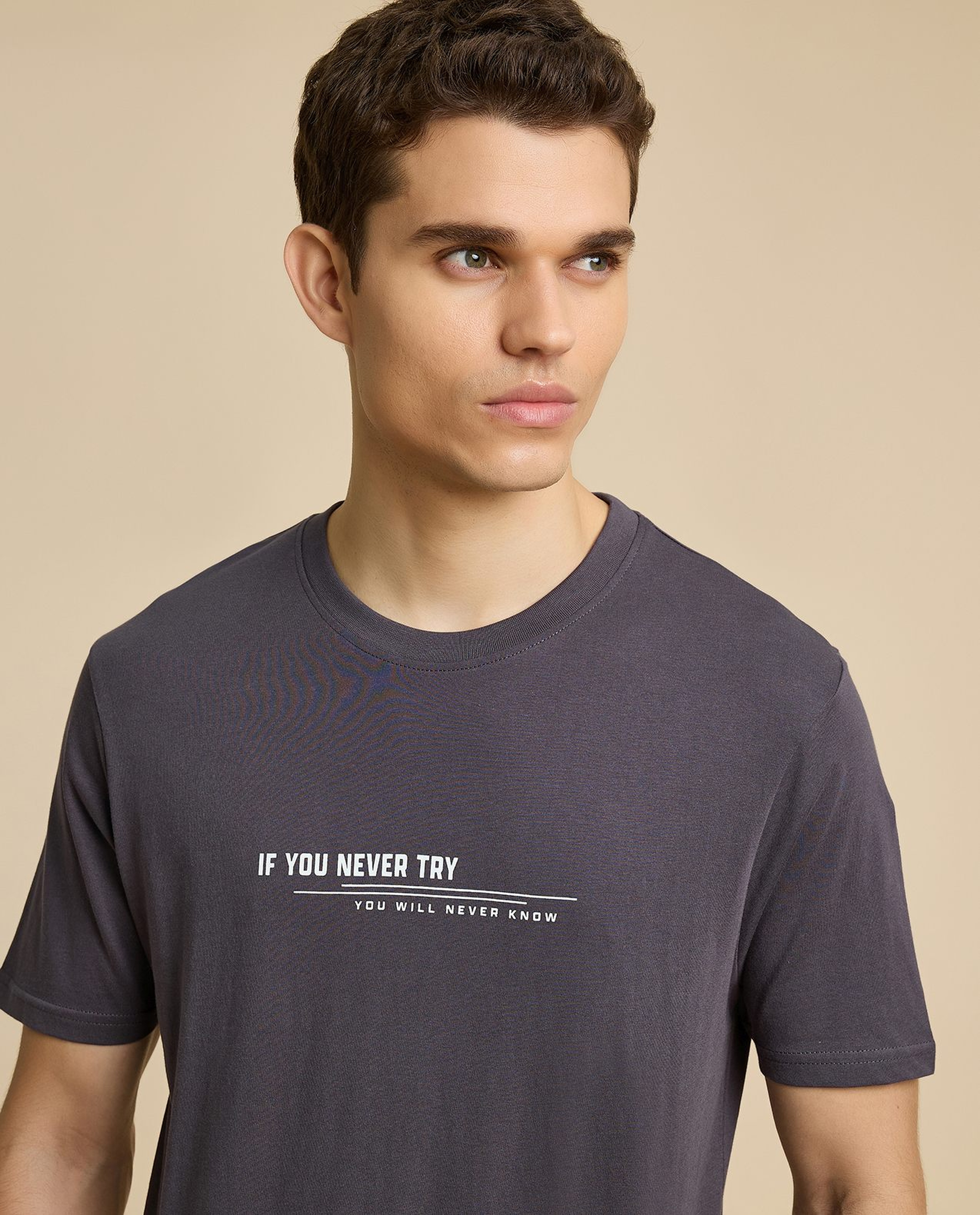 Typography Print T-Shirt with Crew Neck and Short Sleeves