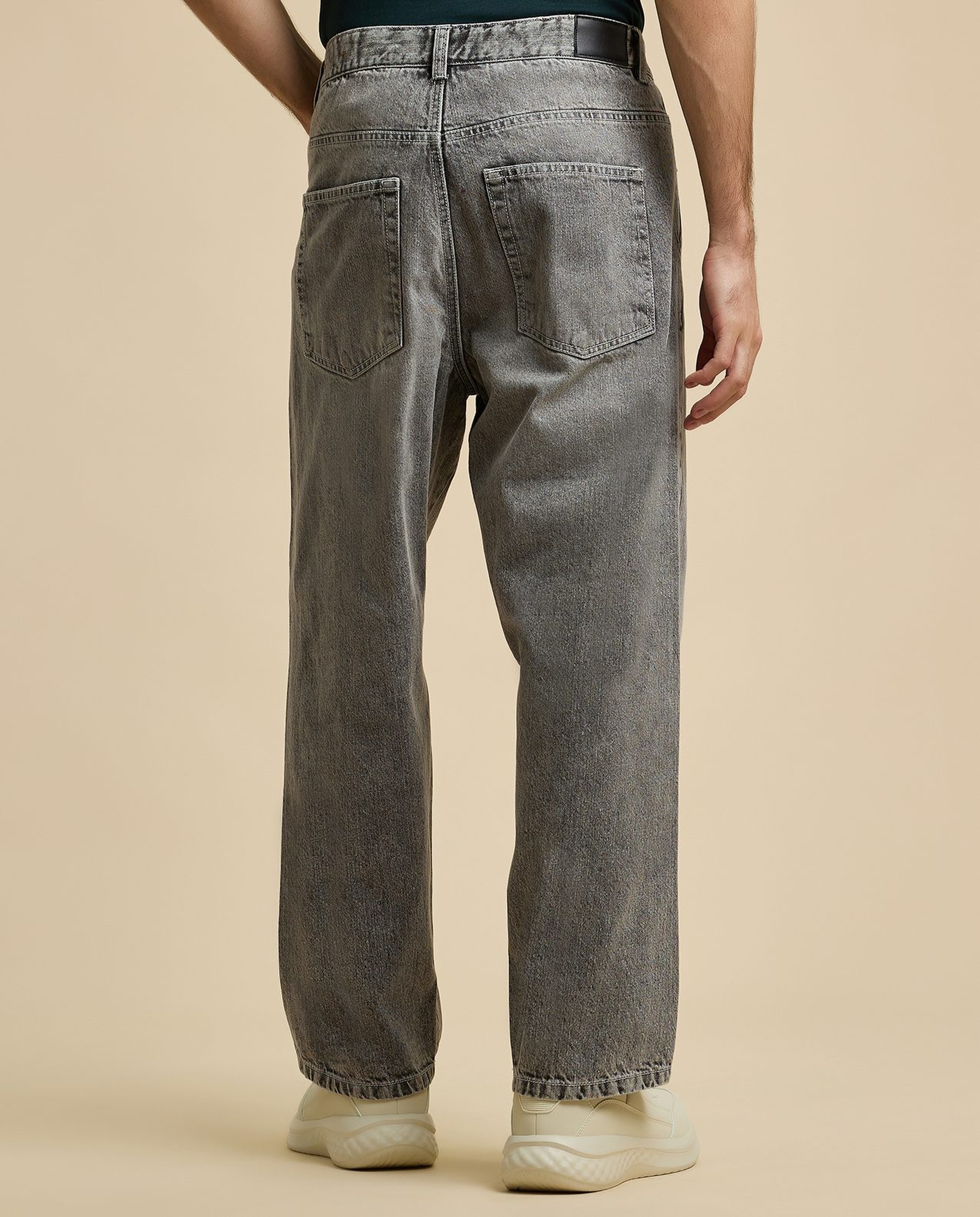Faded Baggy Jeans with Button Closure