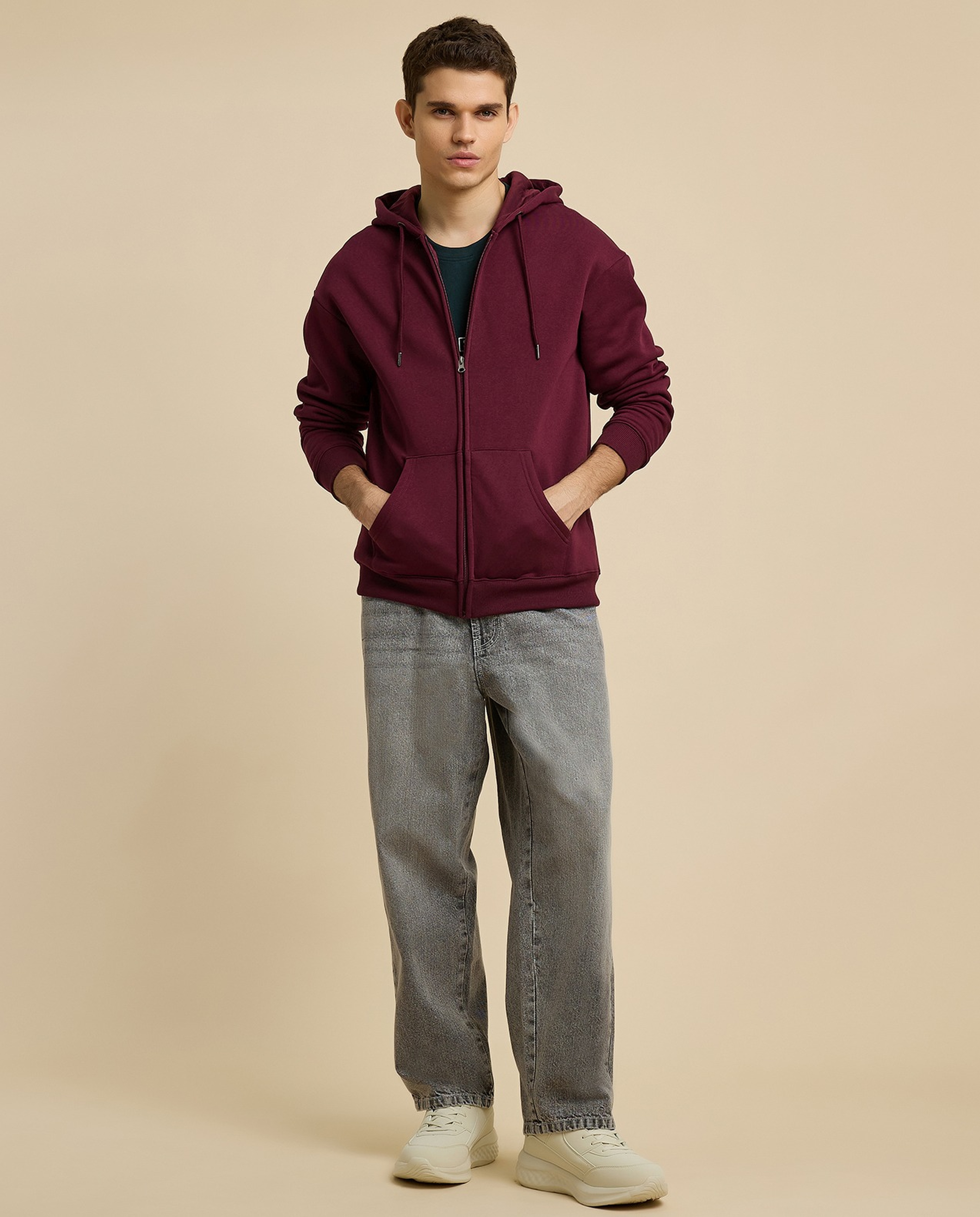 Faded Baggy Jeans with Button Closure