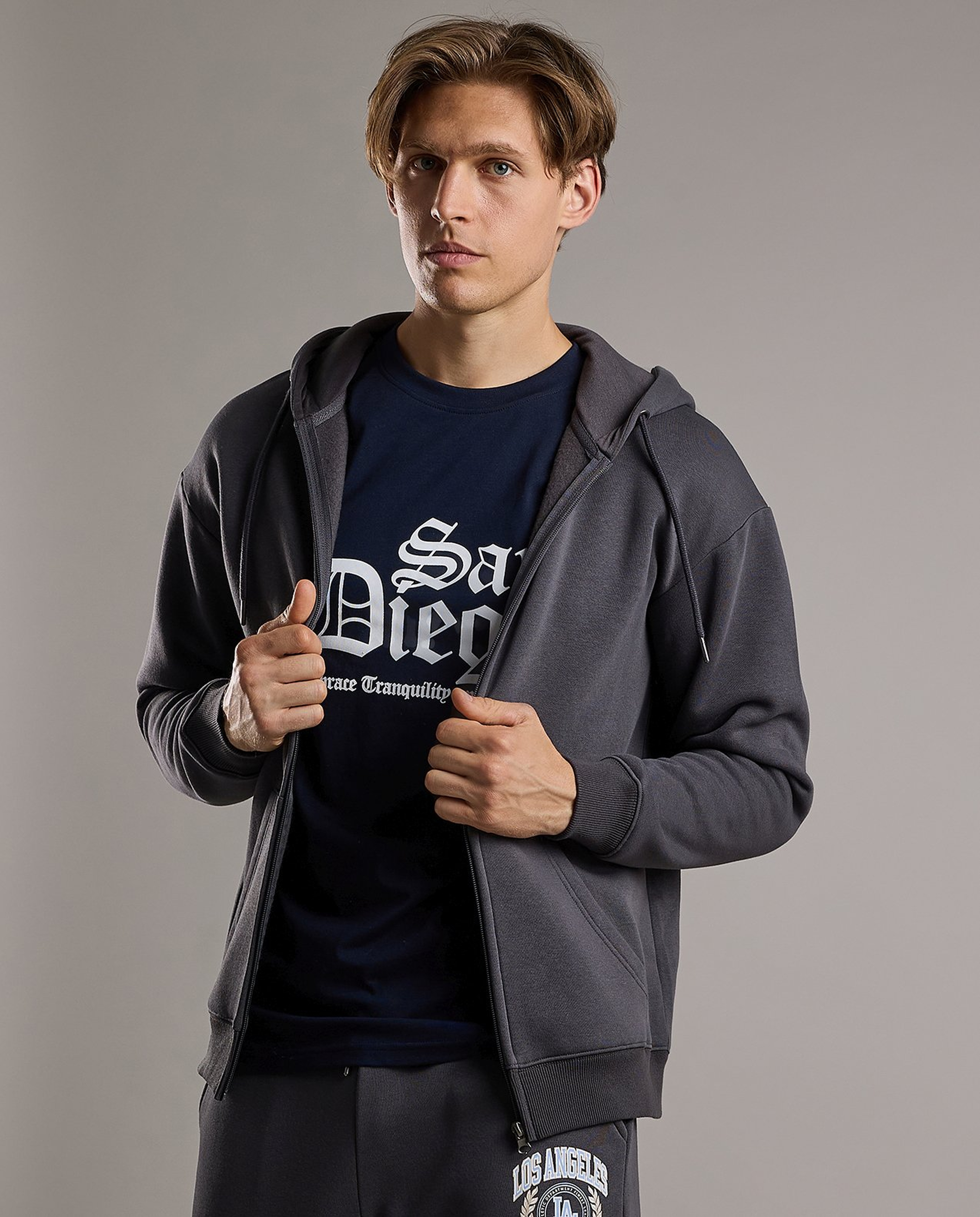 Zippered Hooded Jacket with Long Sleeves