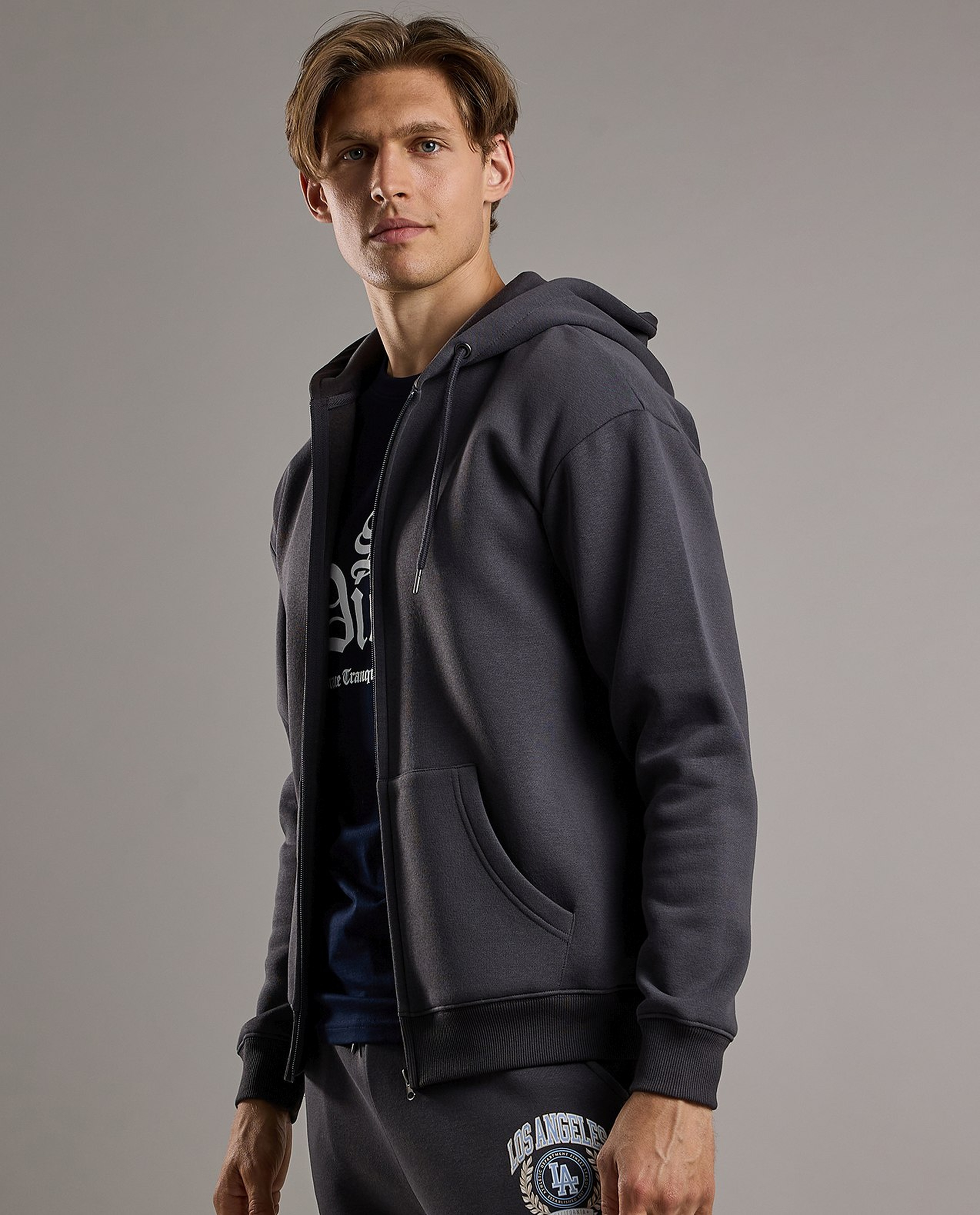 Zippered Hooded Jacket with Long Sleeves