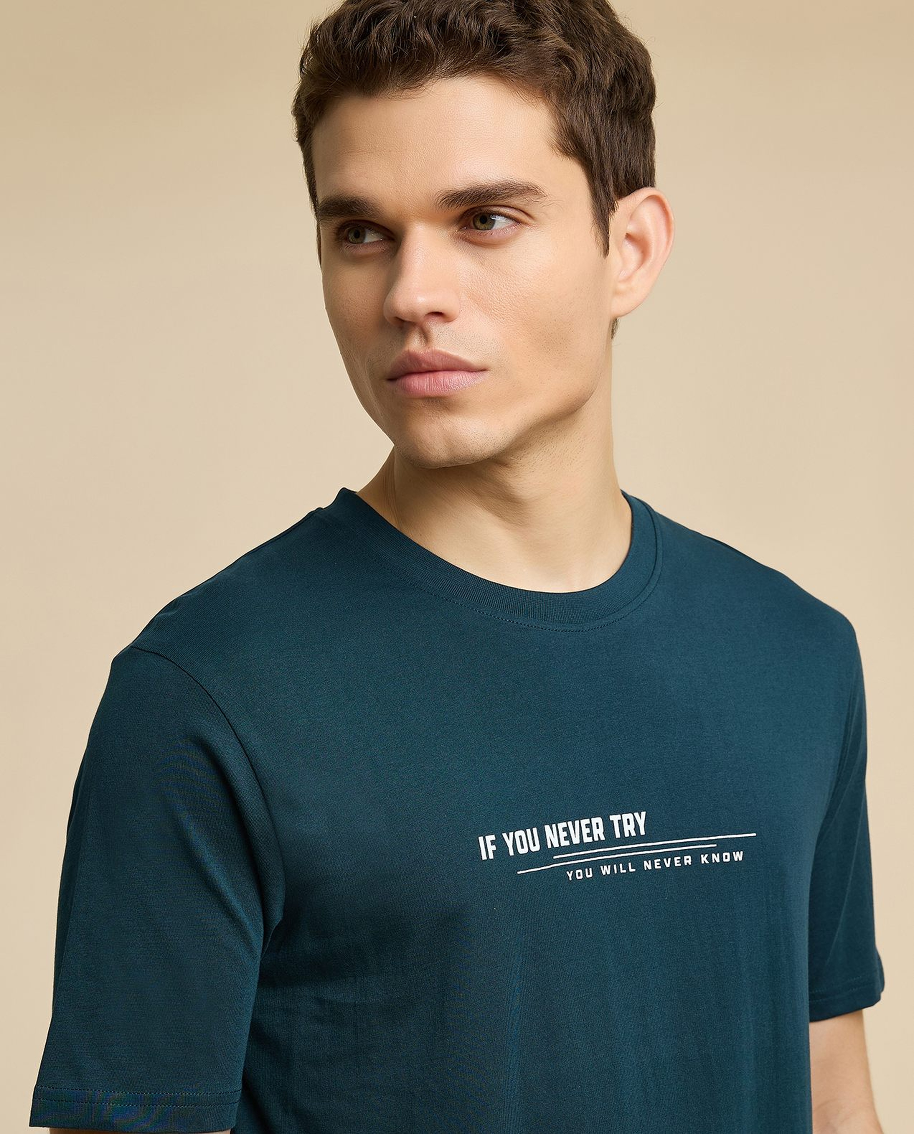 Typography Print T-Shirt with Crew Neck and Short Sleeves