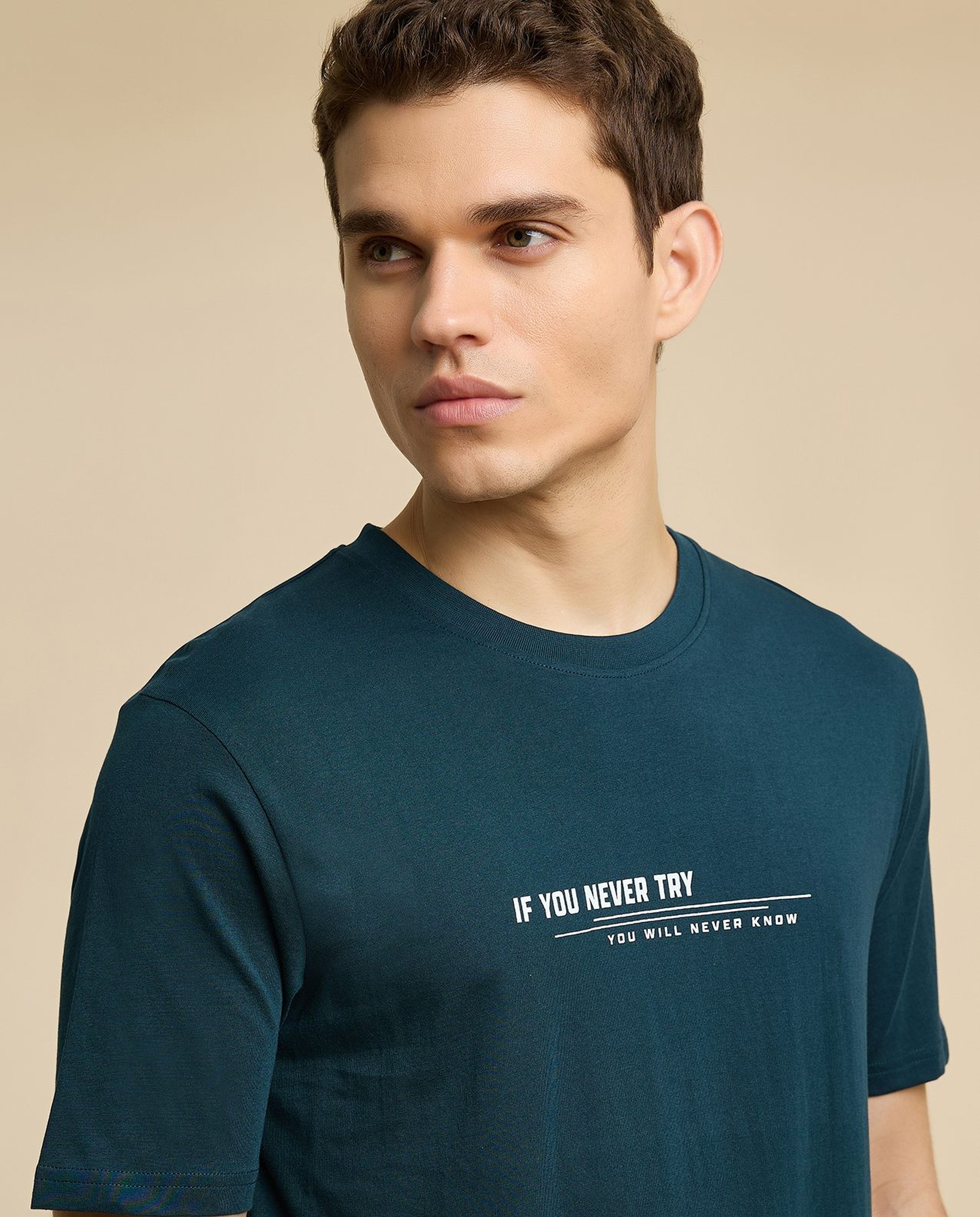 Typography Print T-Shirt with Crew Neck and Short Sleeves