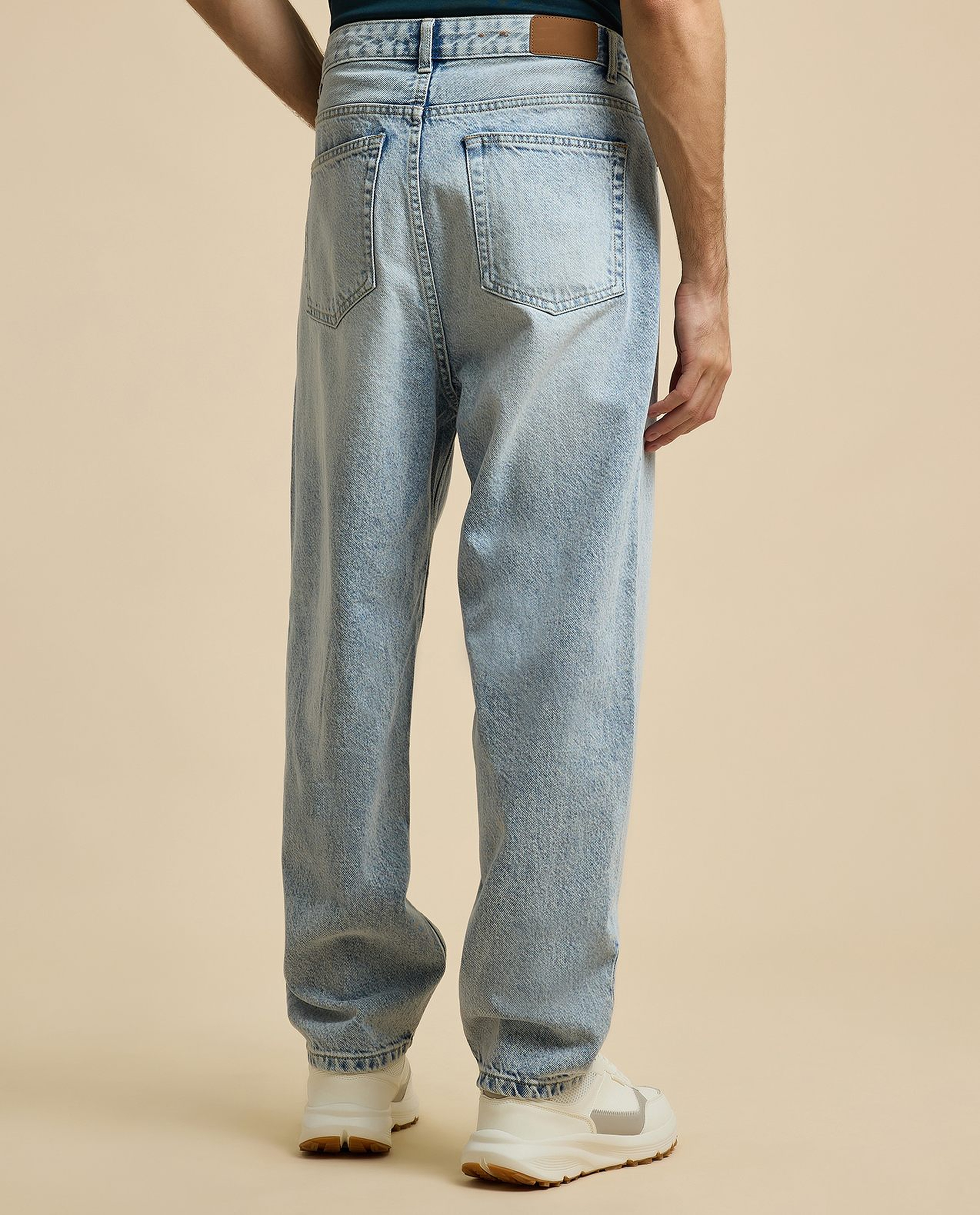 Faded Relaxed Fit Jeans with Button Closure