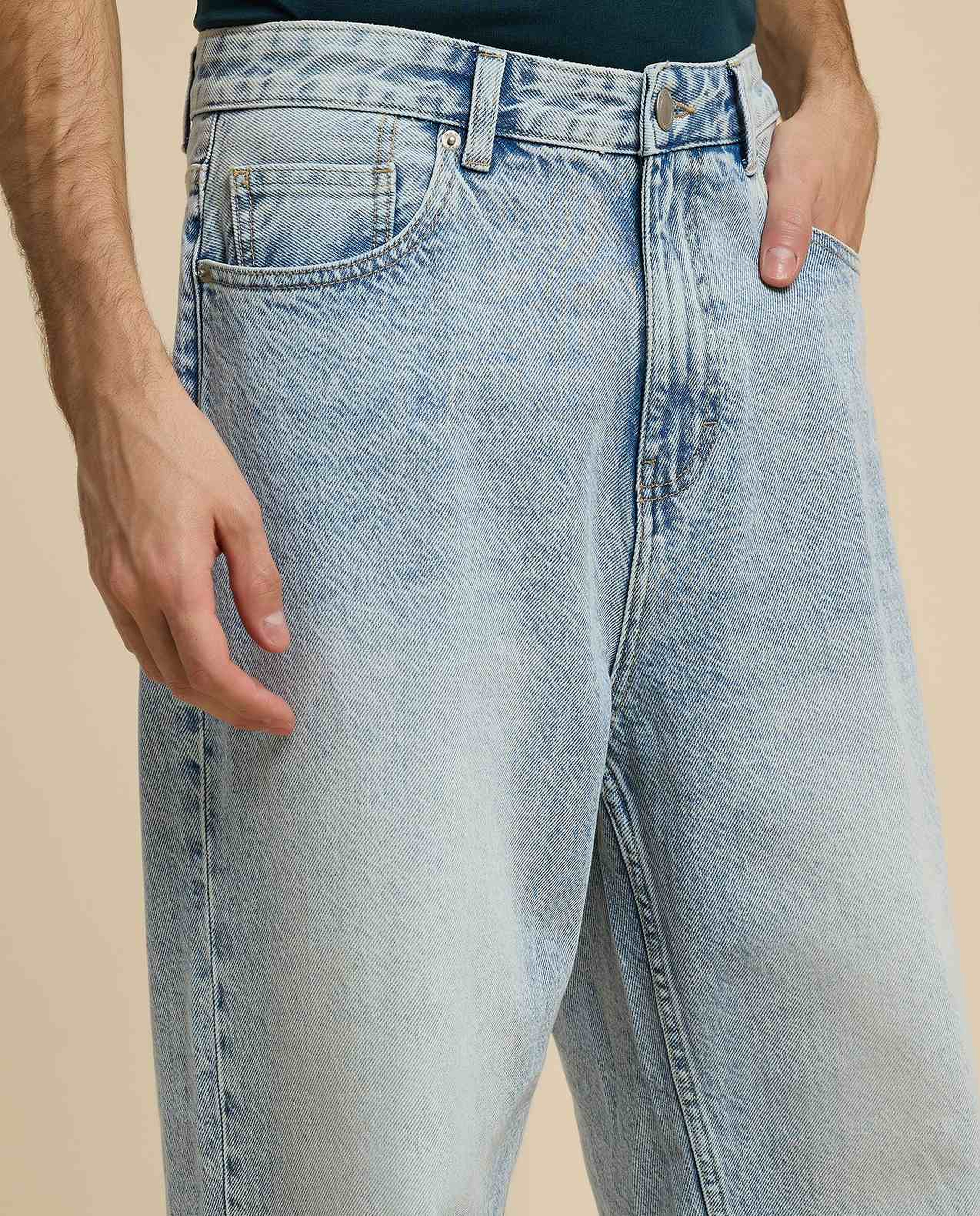 Faded Relaxed Fit Jeans with Button Closure