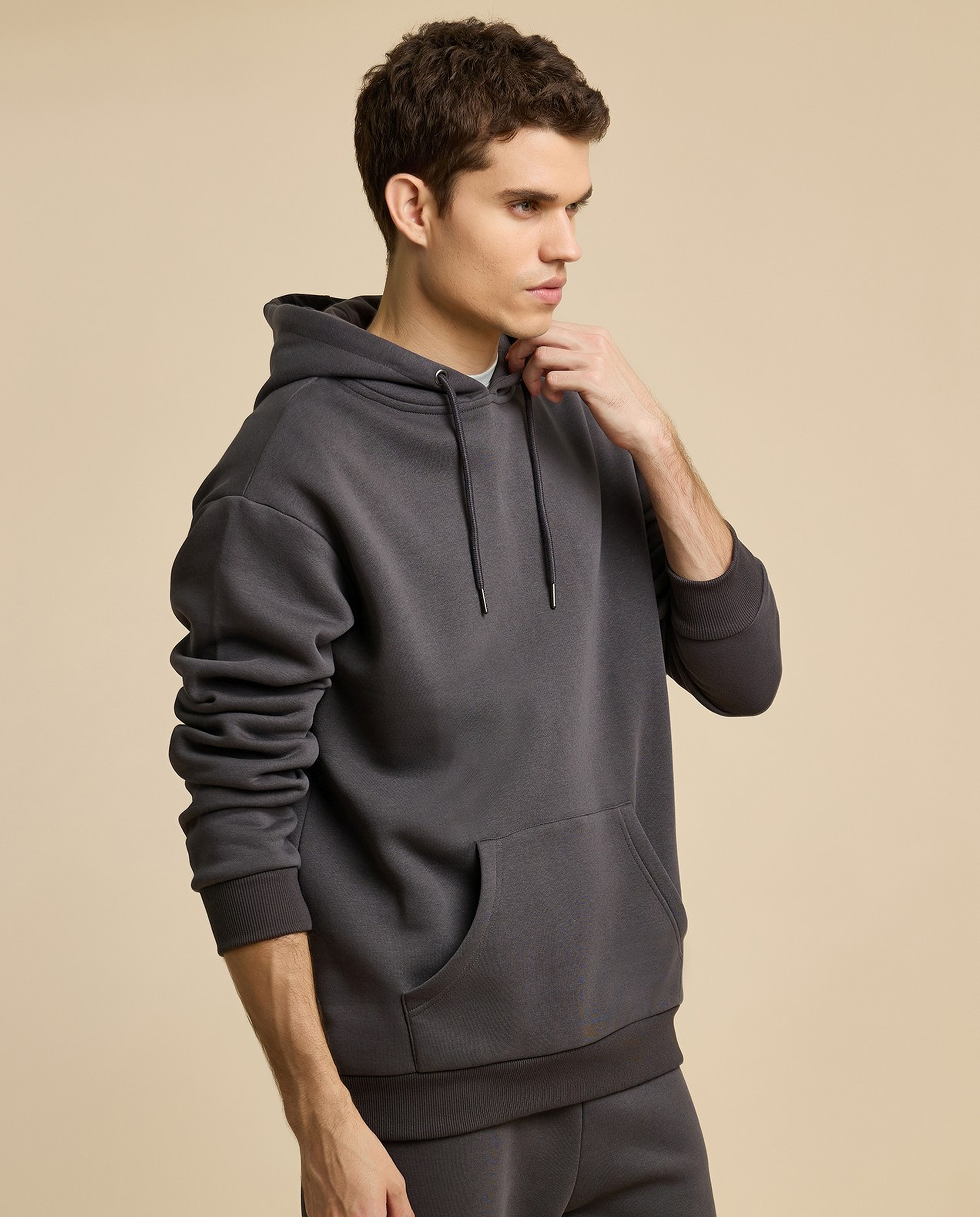 Solid Hoodie with Long Sleeves