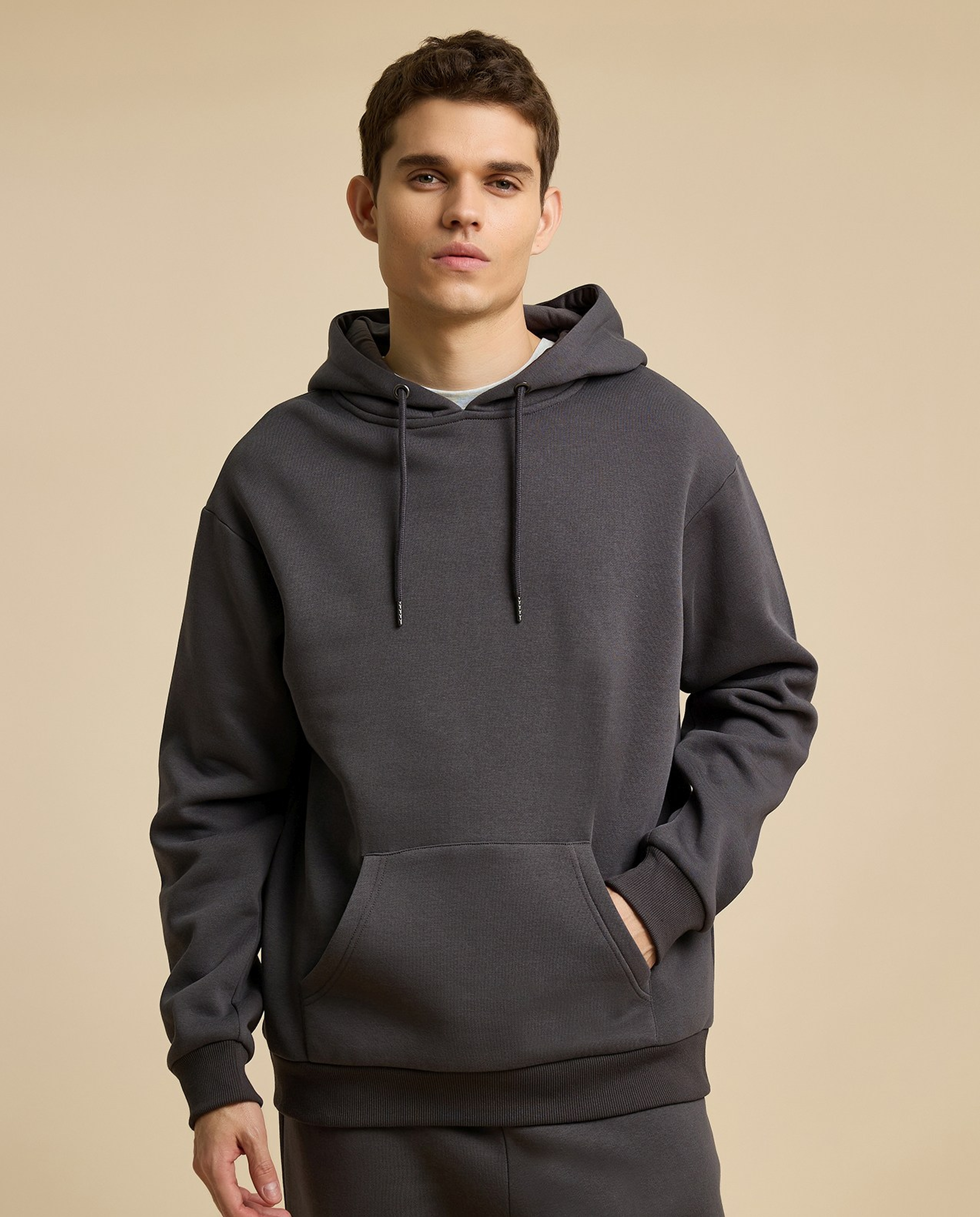 Solid Hoodie with Long Sleeves