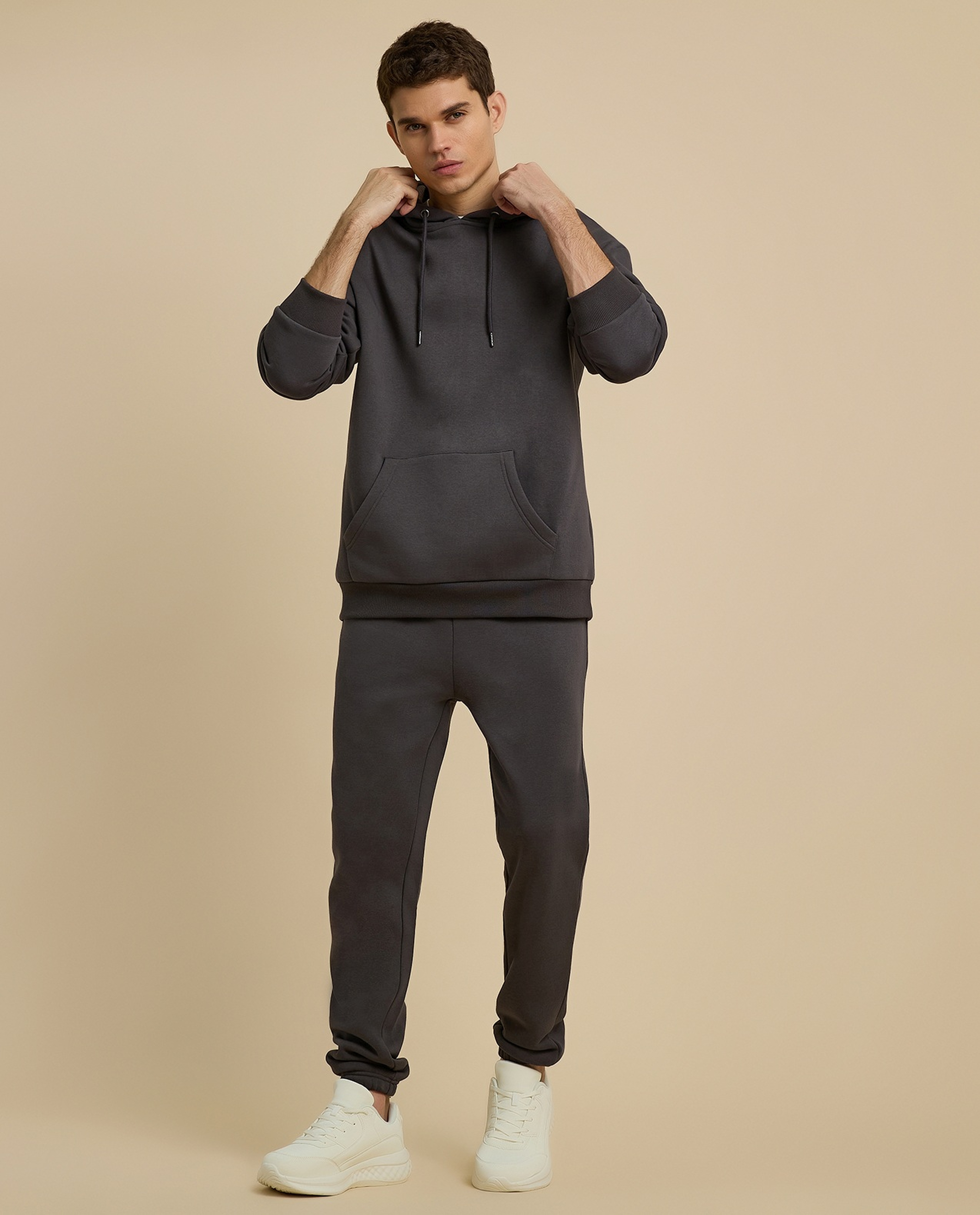 Solid Hoodie with Long Sleeves